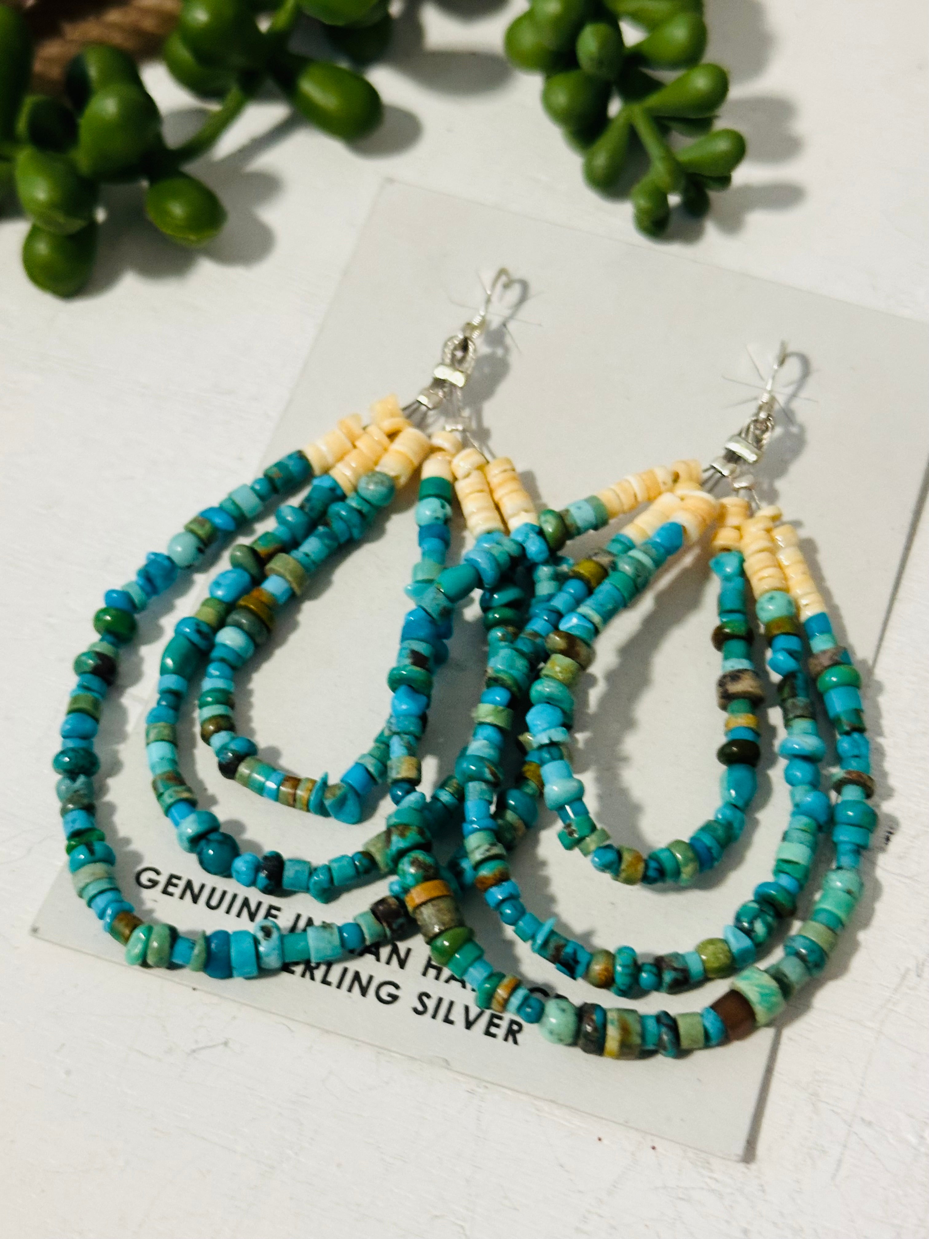 Navajo Strung Multi Stone & Sterling Silver Dangle Earrings