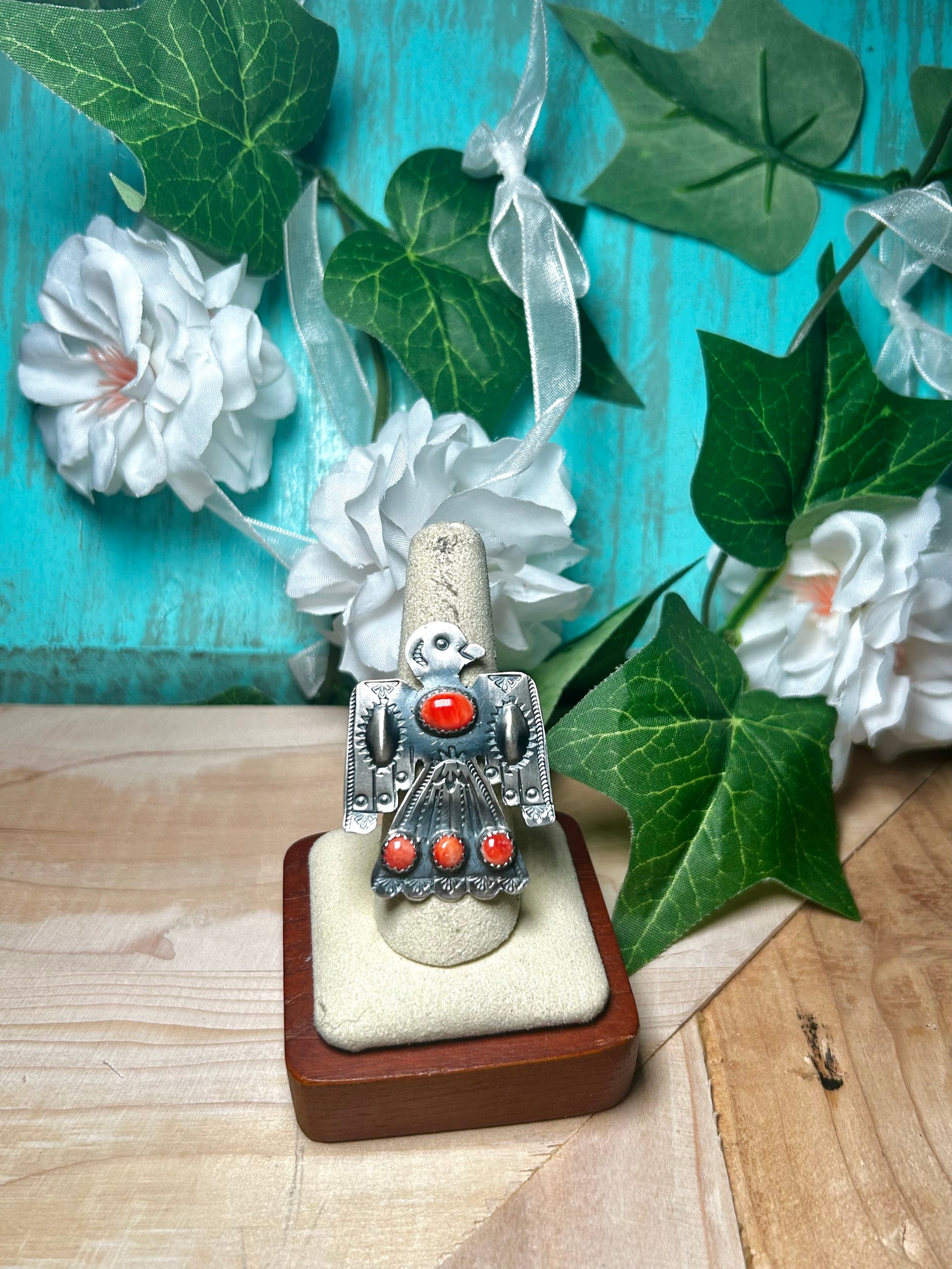 Tim Yazzie Spiny Oyster & Sterling Silver Adjustable Ring