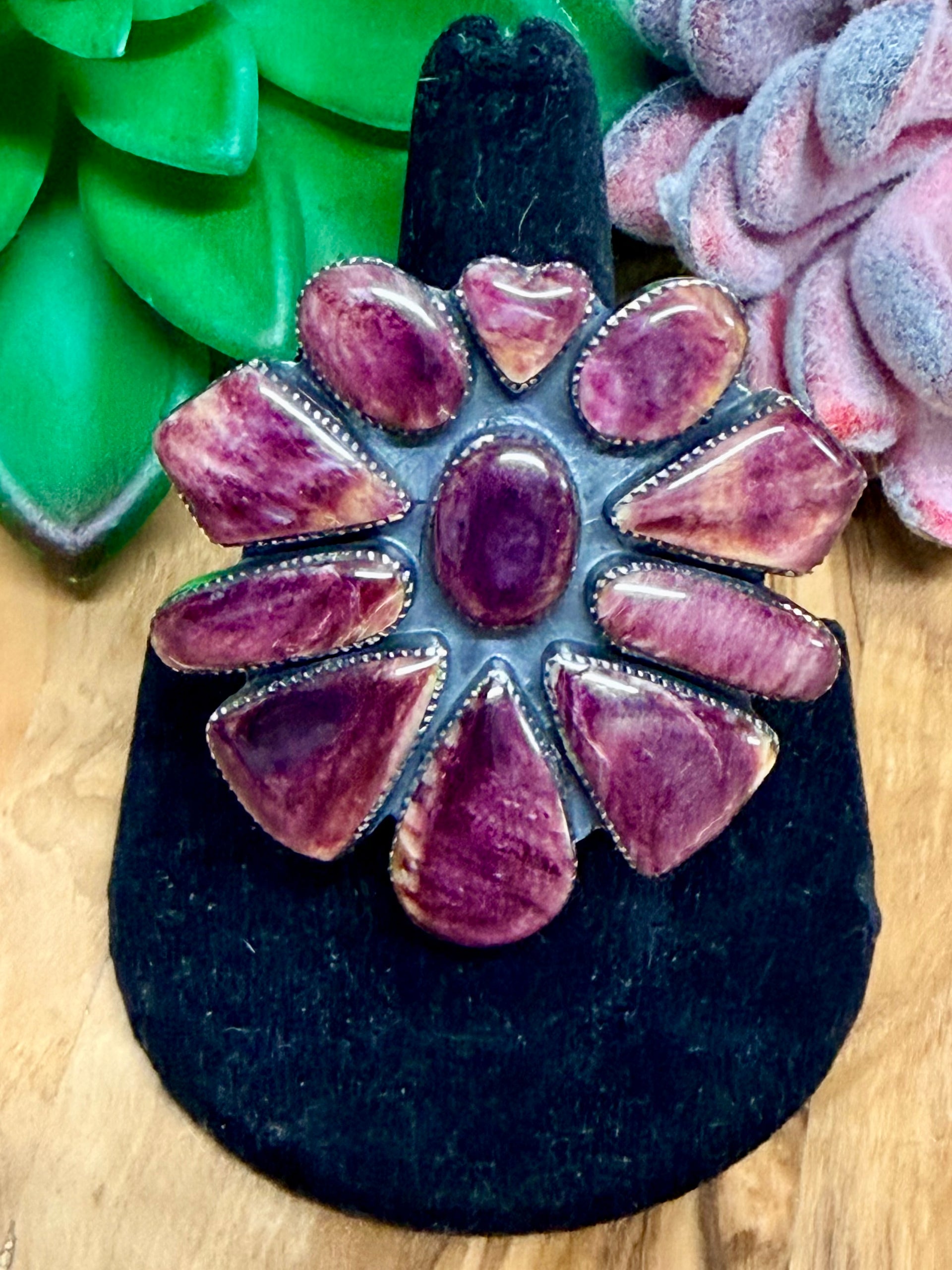 Southwest Handmade Purple Spiny Oyster & Sterling Silver Adjustable Ring