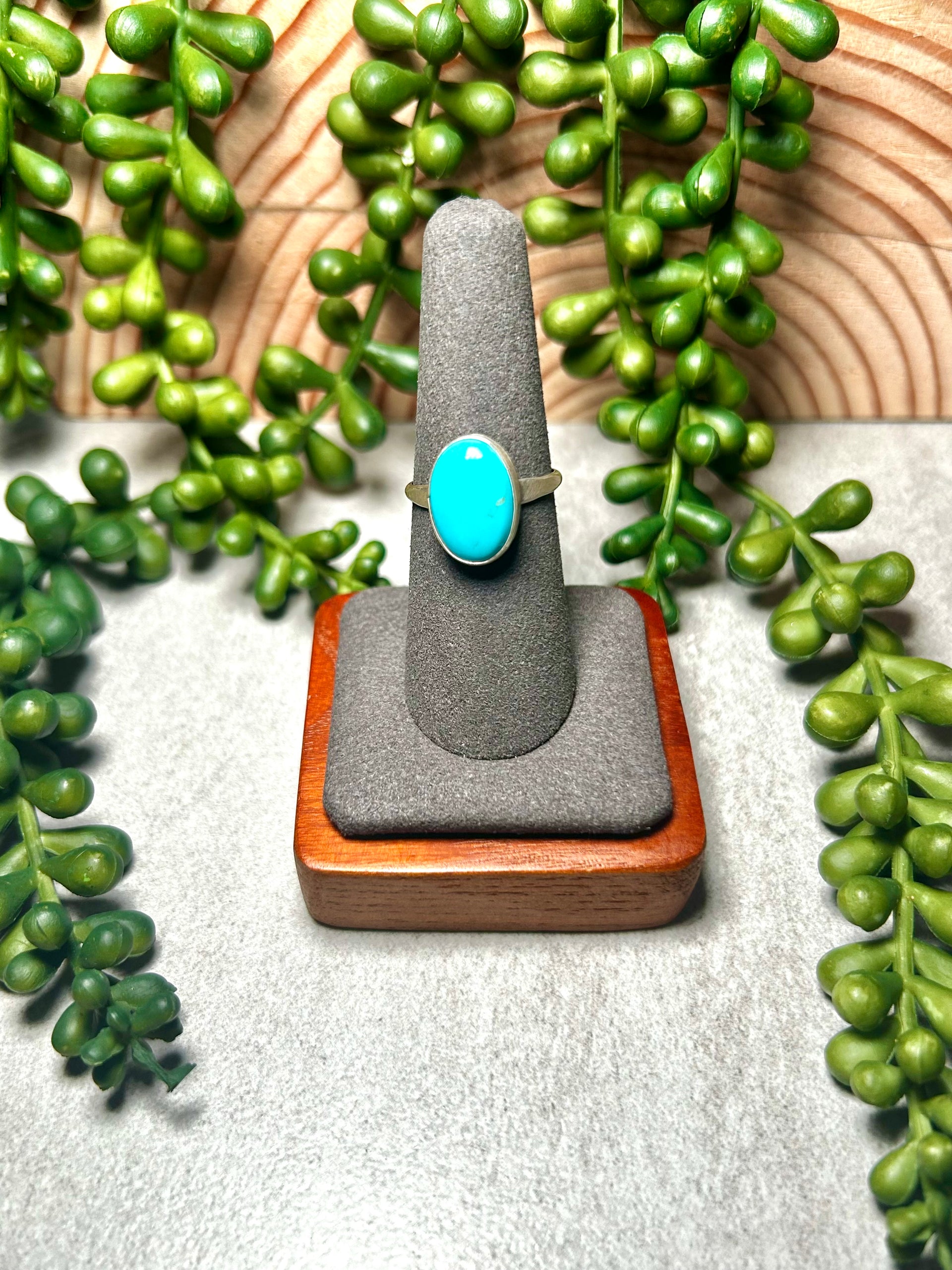 Navajo Made Kingman Turquoise & Sterling Silver Ring Size 7.5