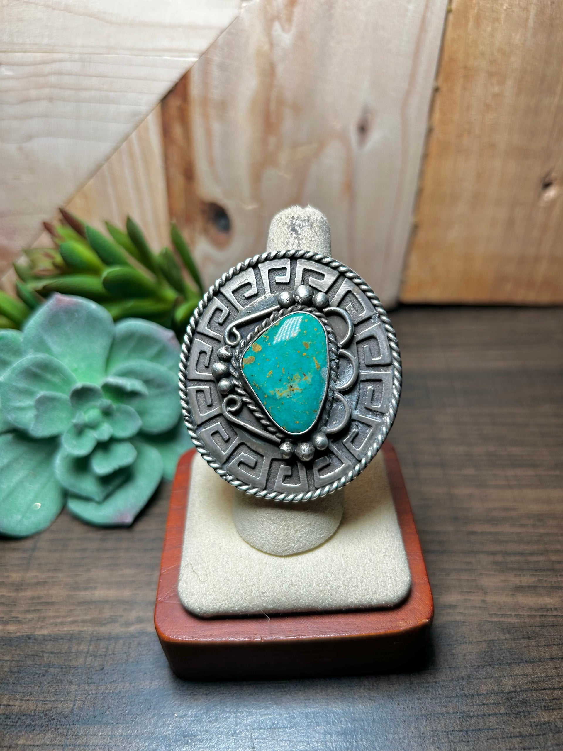 Navajo Made Kingman Turquoise & Sterling Silver Ring Size 7.25