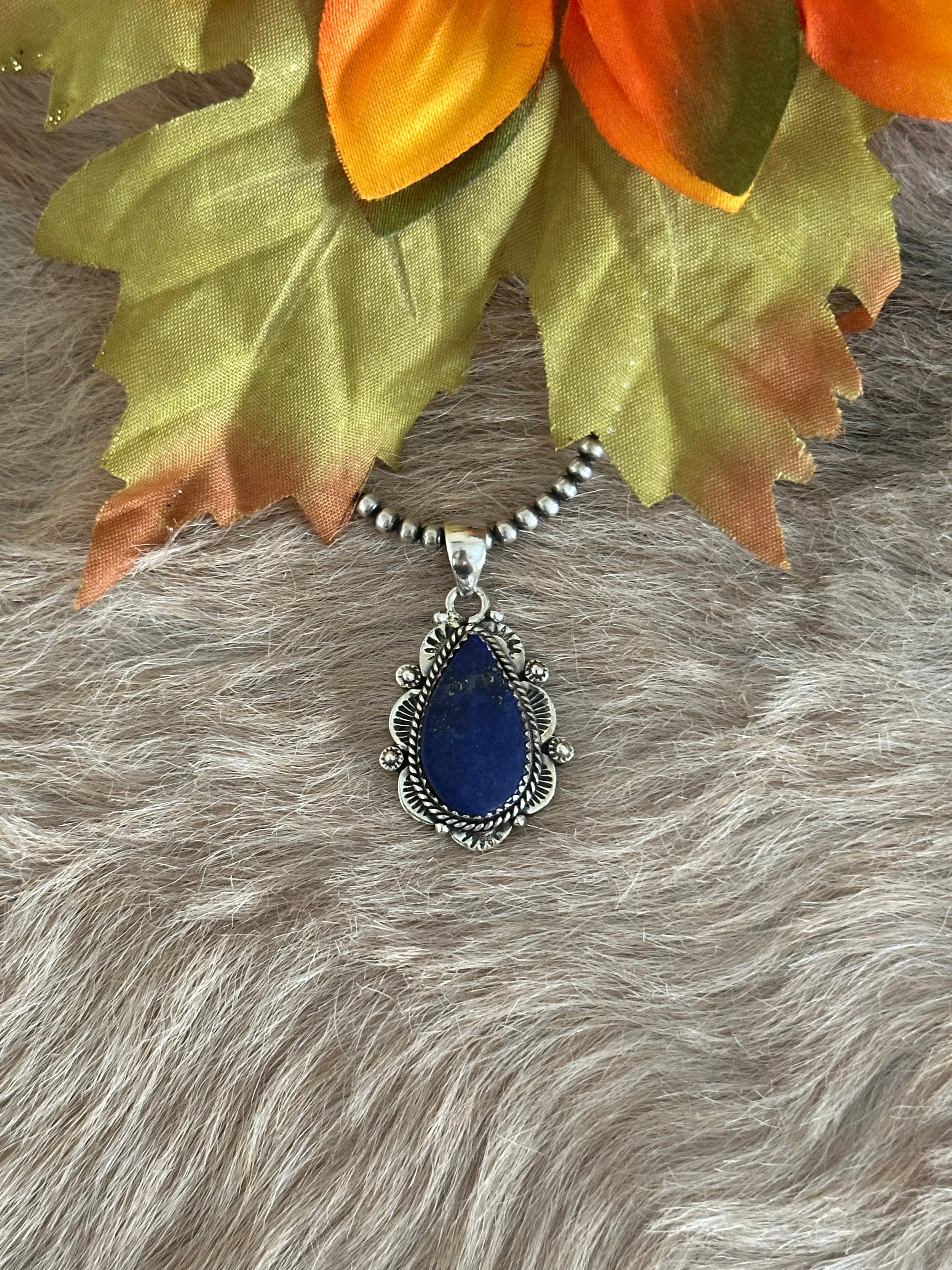 Southwest Handmade Lapis & Sterling Silver Pendant