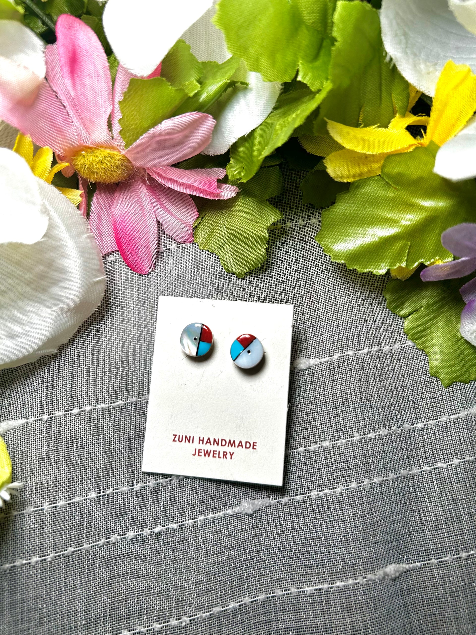 Zuni Made Multi Stone & Sterling Silver Post Earrings