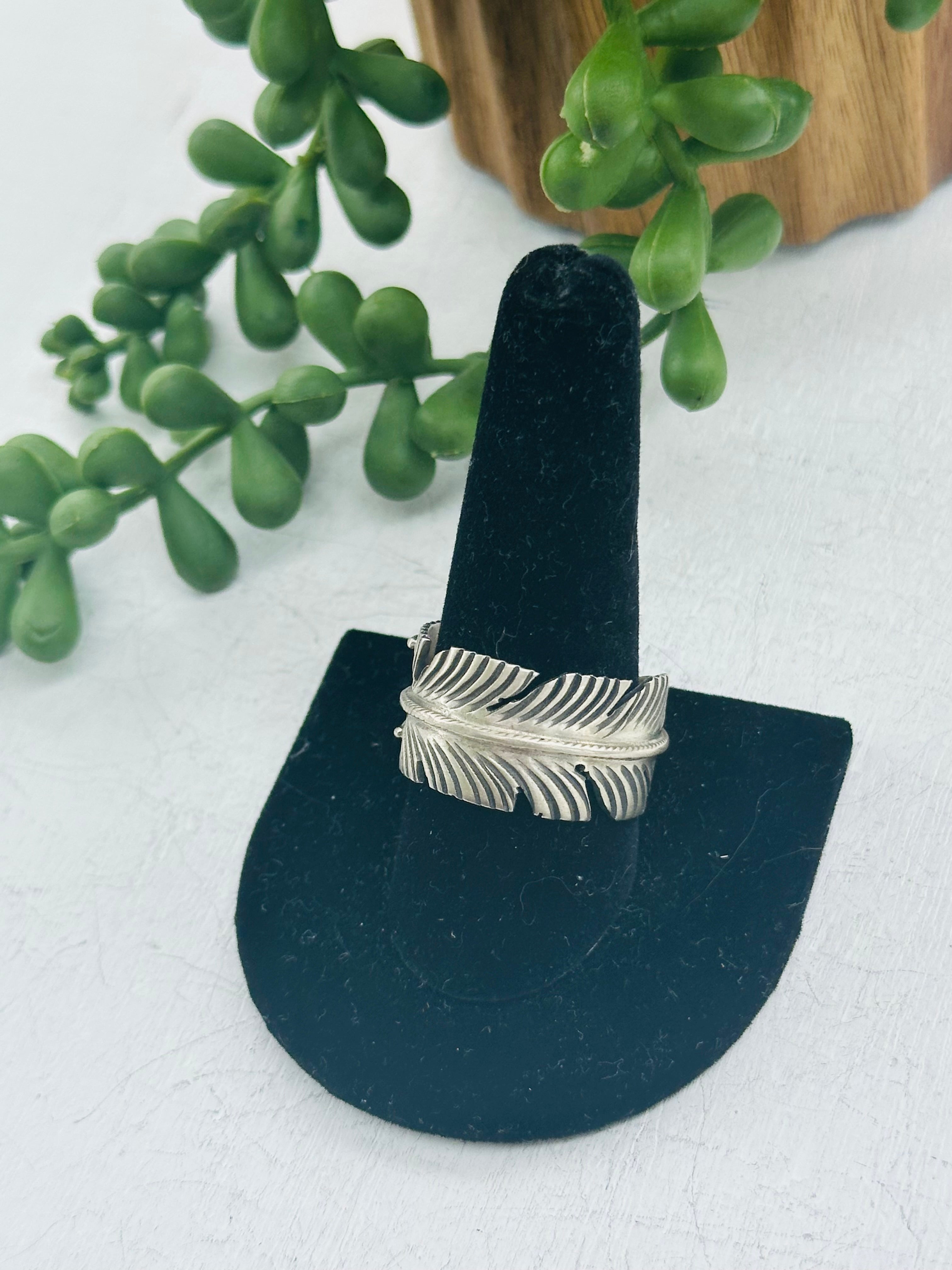 Navajo Made Sterling Silver Feather Ring