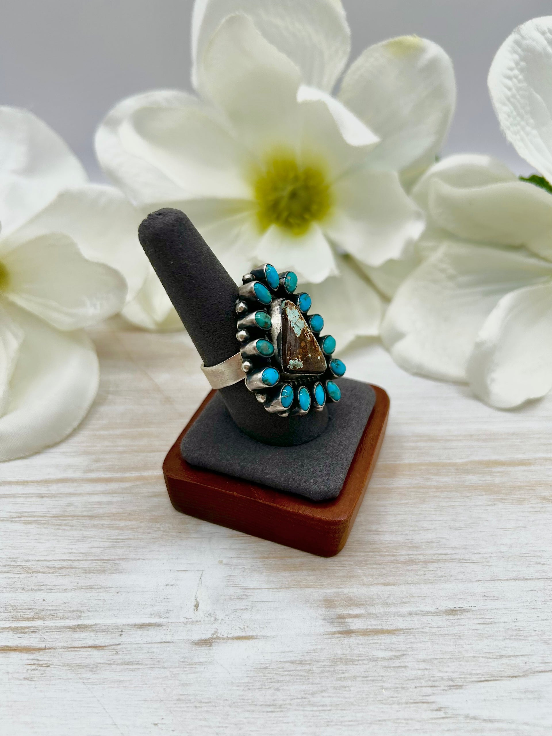 Navajo Made Mixed Turquoise & Sterling Silver Adjustable Ring