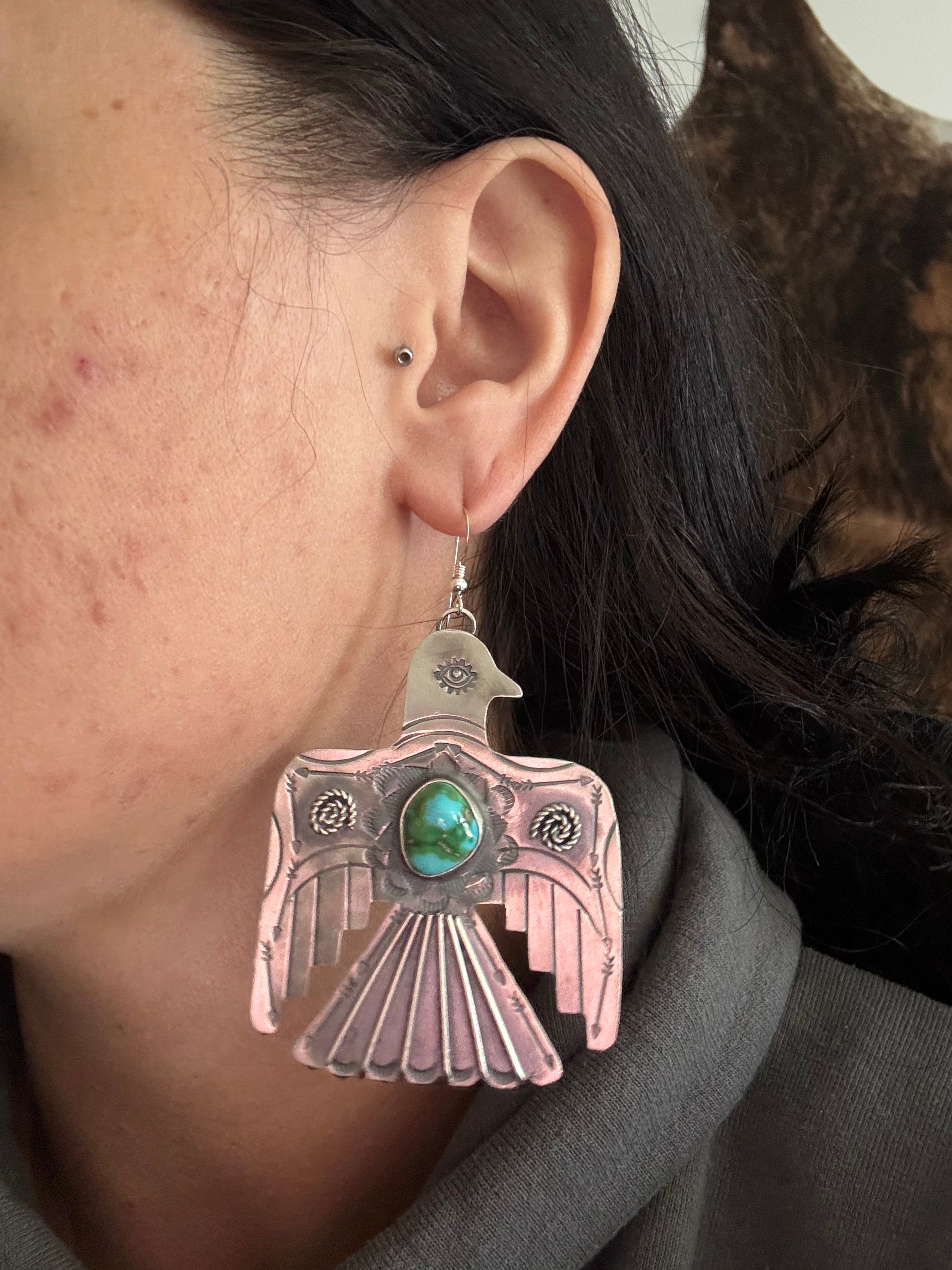 Navajo Made Sonoran Gold & Sterling Silver Dangle Thunderbird Earrings