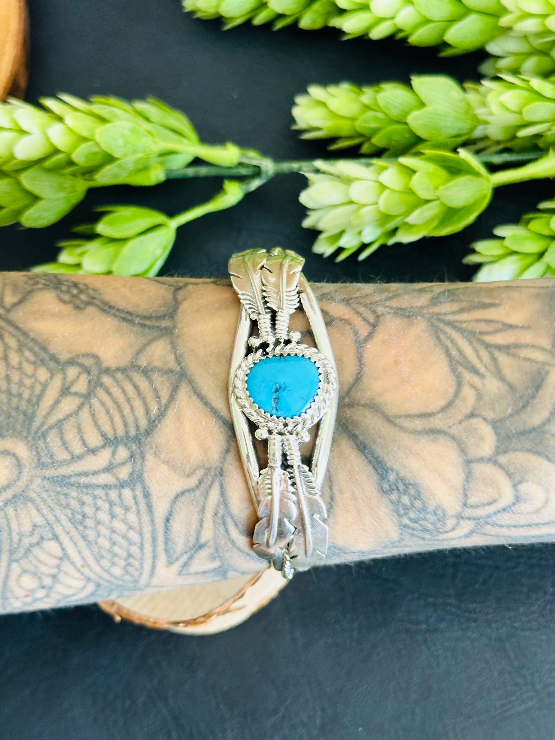 Navajo Made Kingman Turquoise & Sterling Silver Cuff Bracelet