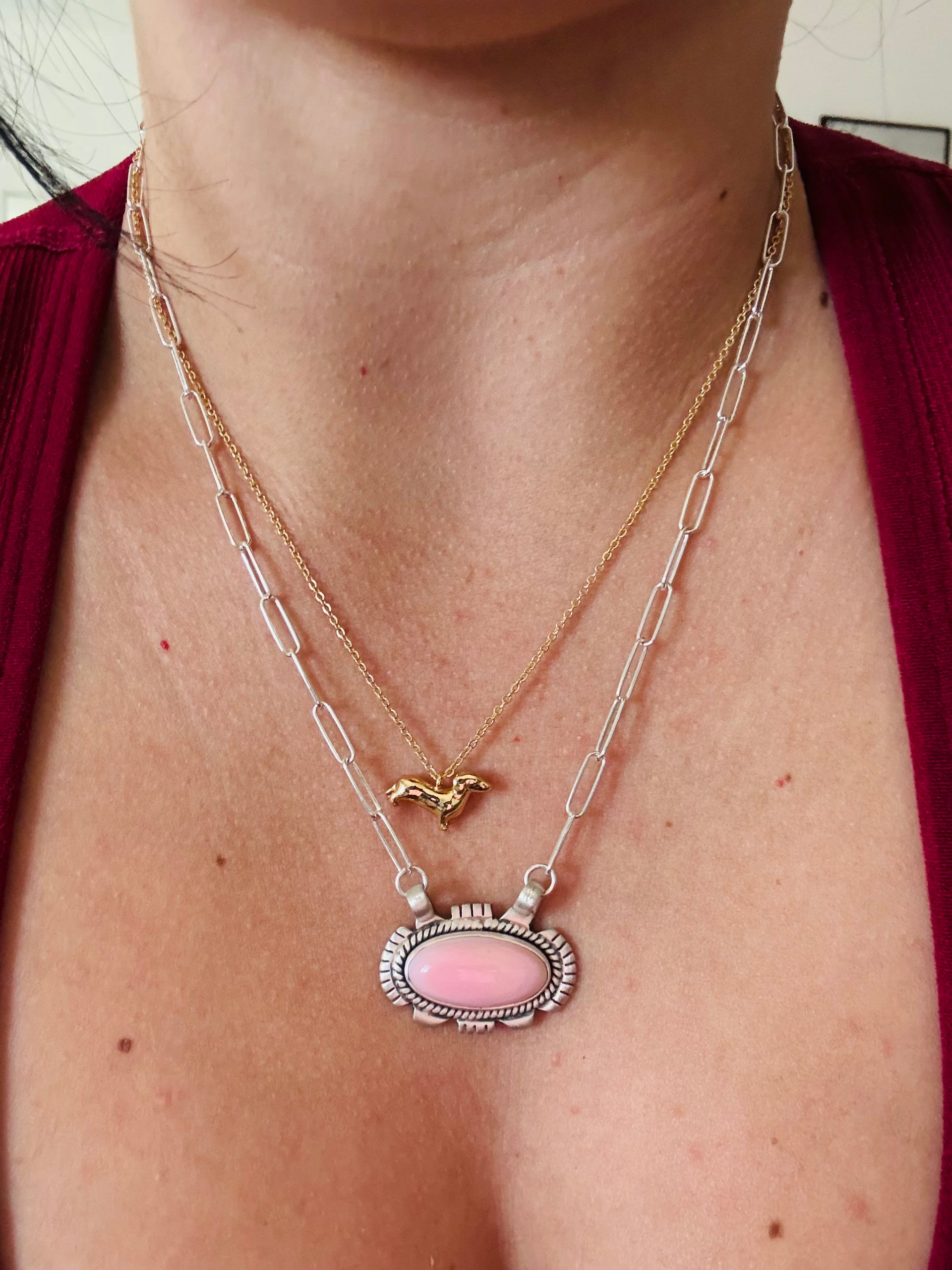 Southwest Made Pink Conch & Sterling Silver Necklace