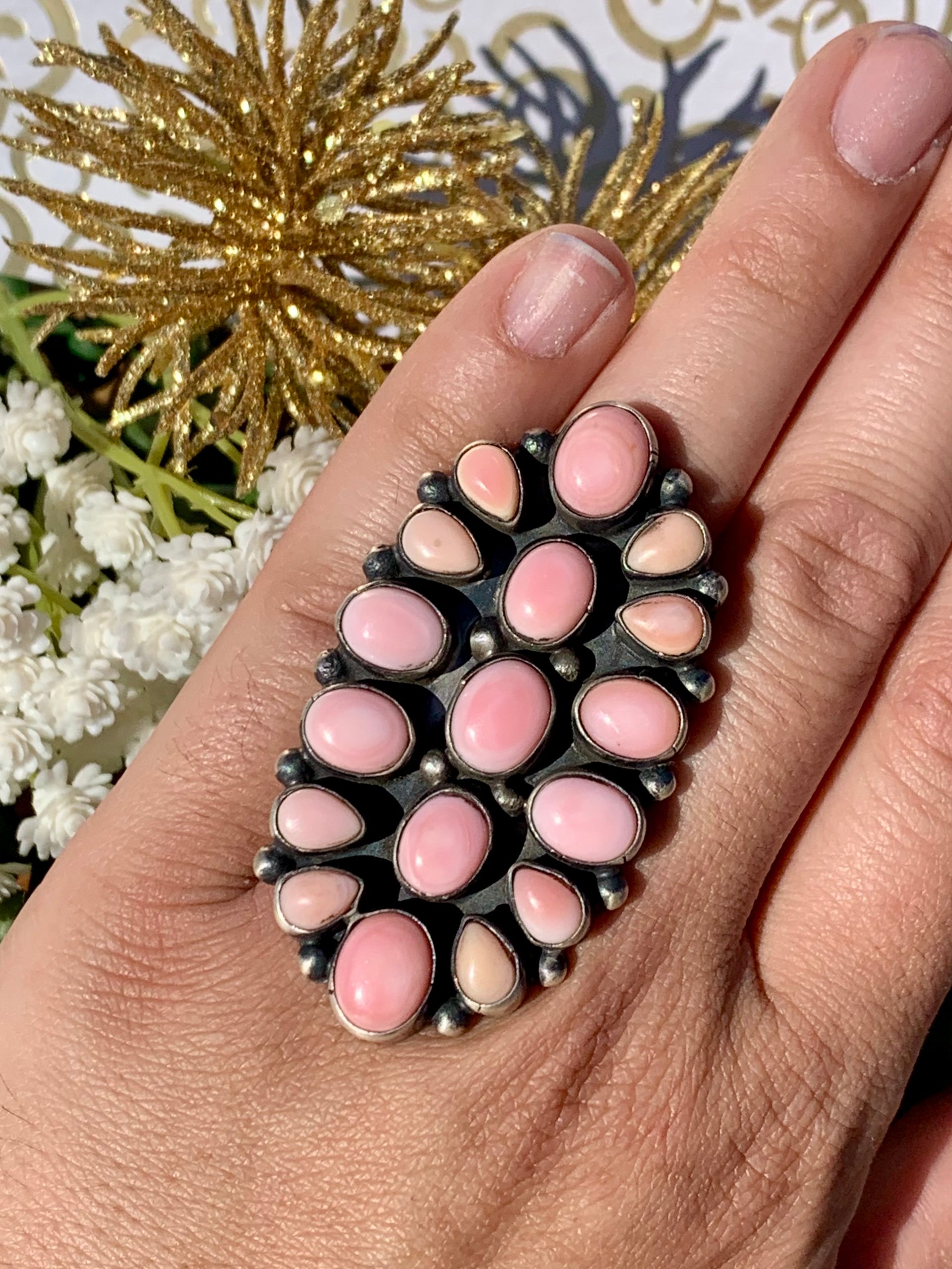 Bobby Johnson Pink Conch & Sterling Silver Ring Size 7