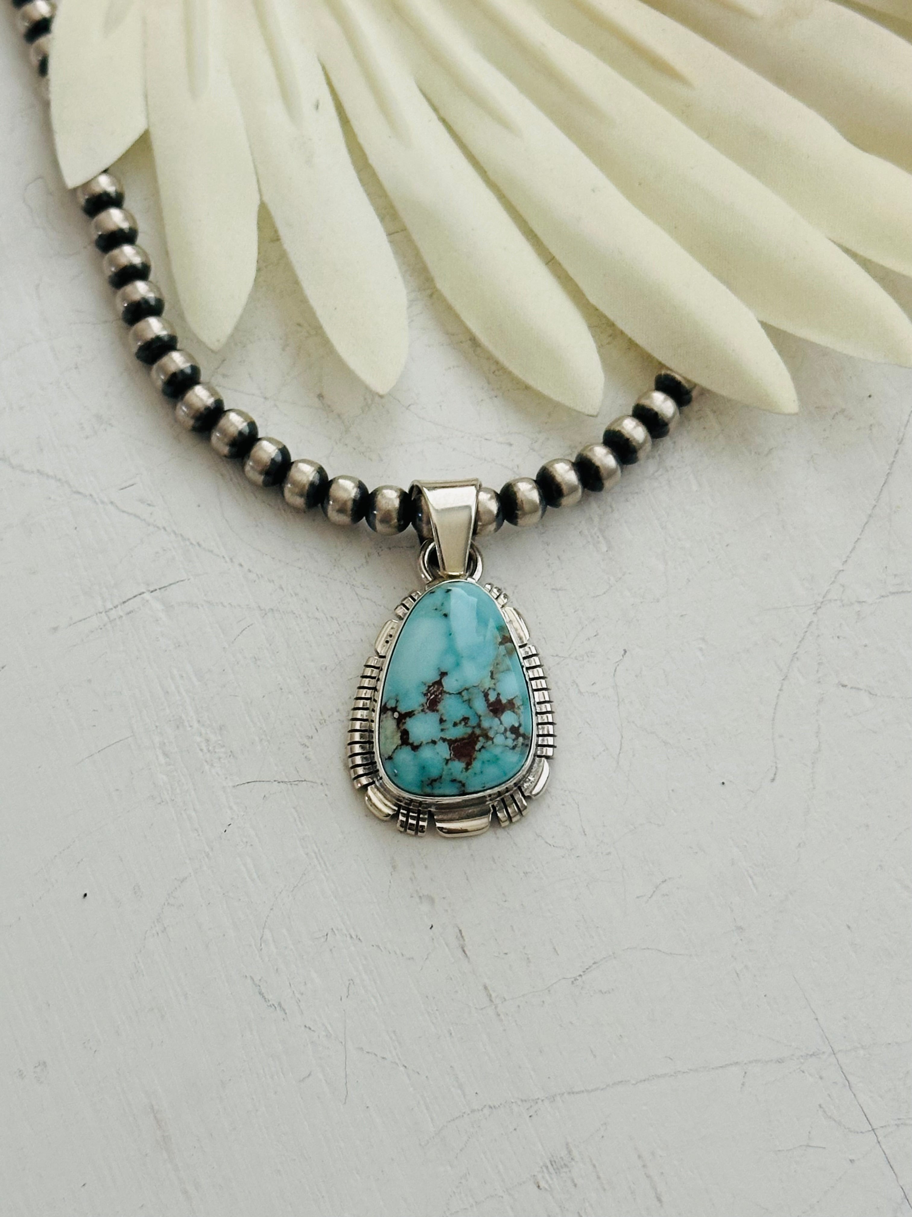 Navajo Made Dry Creek Turquoise & Sterling Silver Pendant