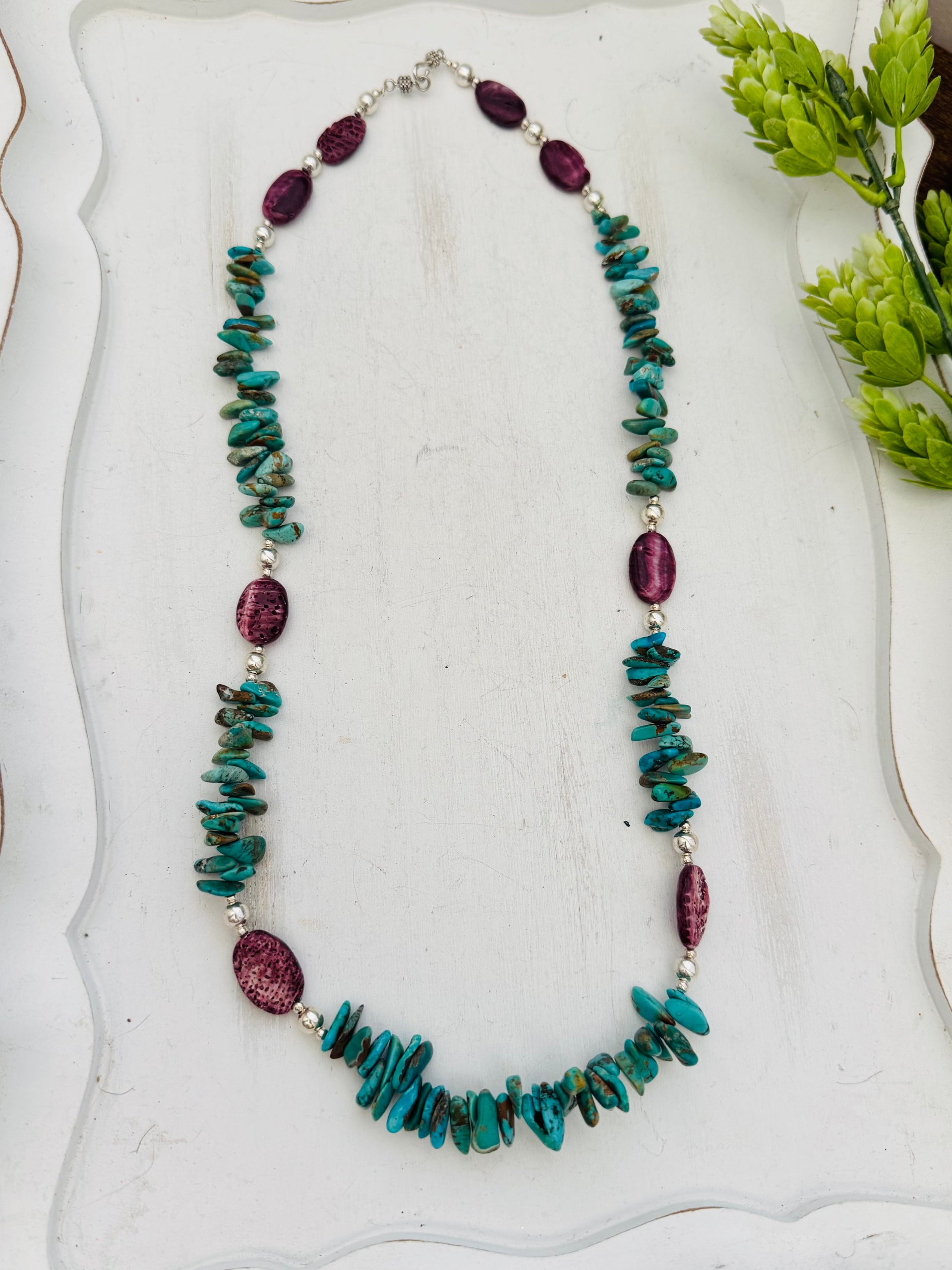 Santo Domingo Multi Stone & Sterling Silver Graduated Pearl Necklace