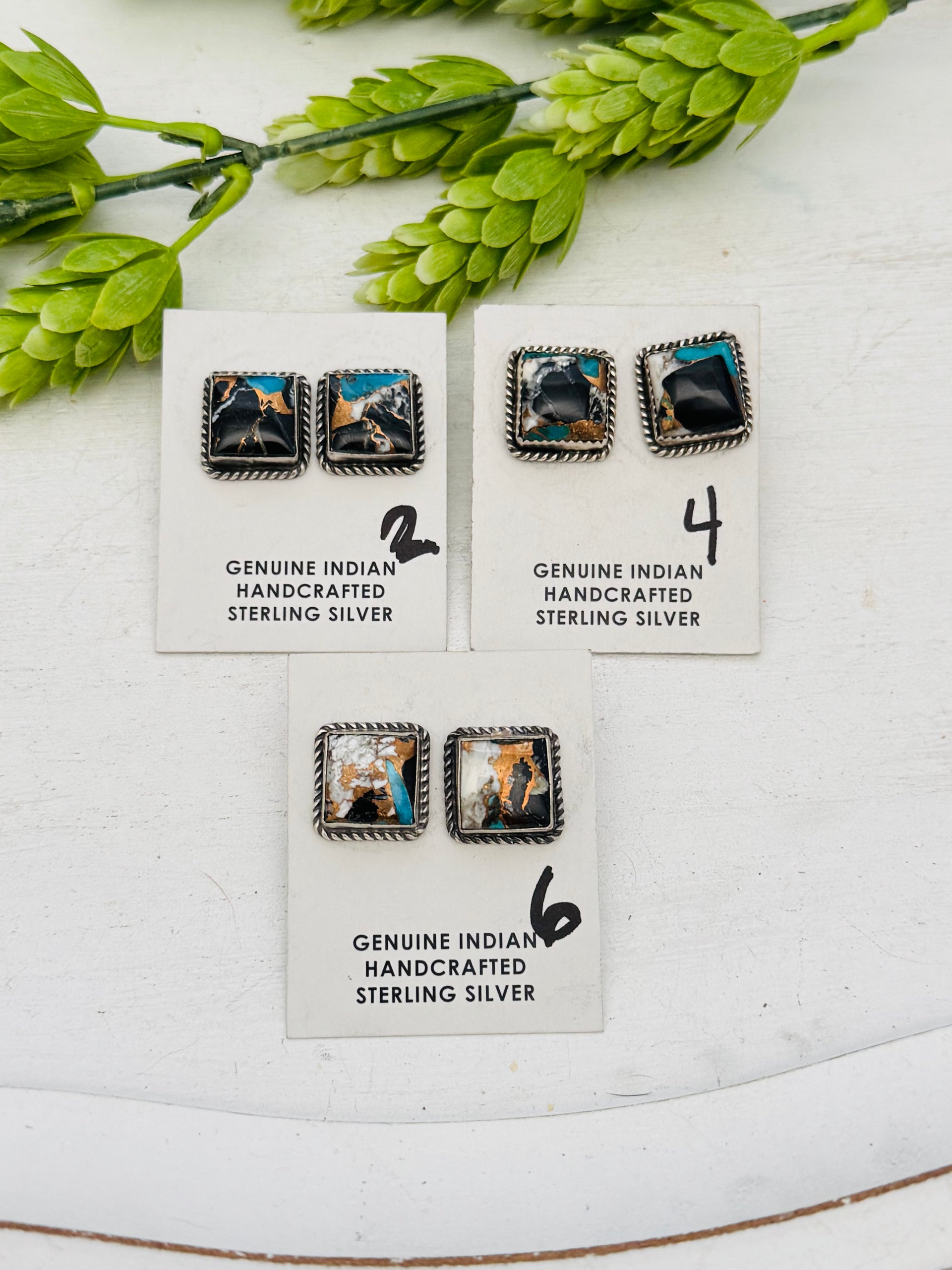 Judith Dixon White Buffalo Mohave Composite & Sterling Silver Post Earrings