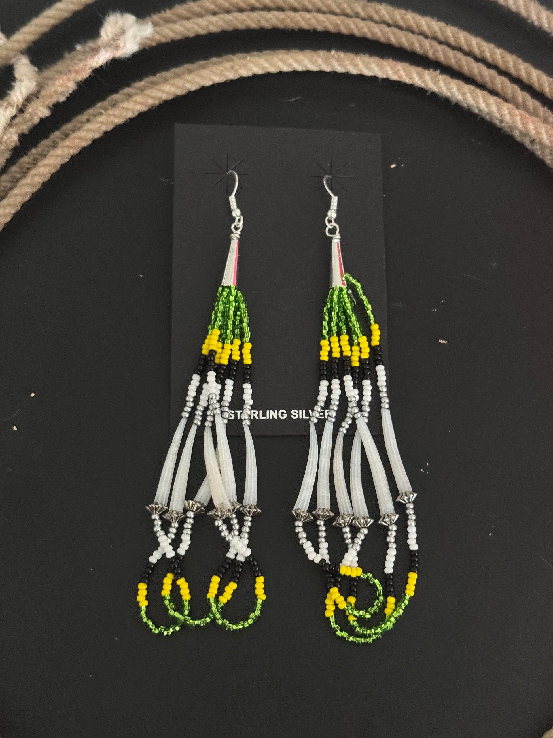 Navajo Strung Multi Stone & Sterling Silver Beaded Dangle Earrings