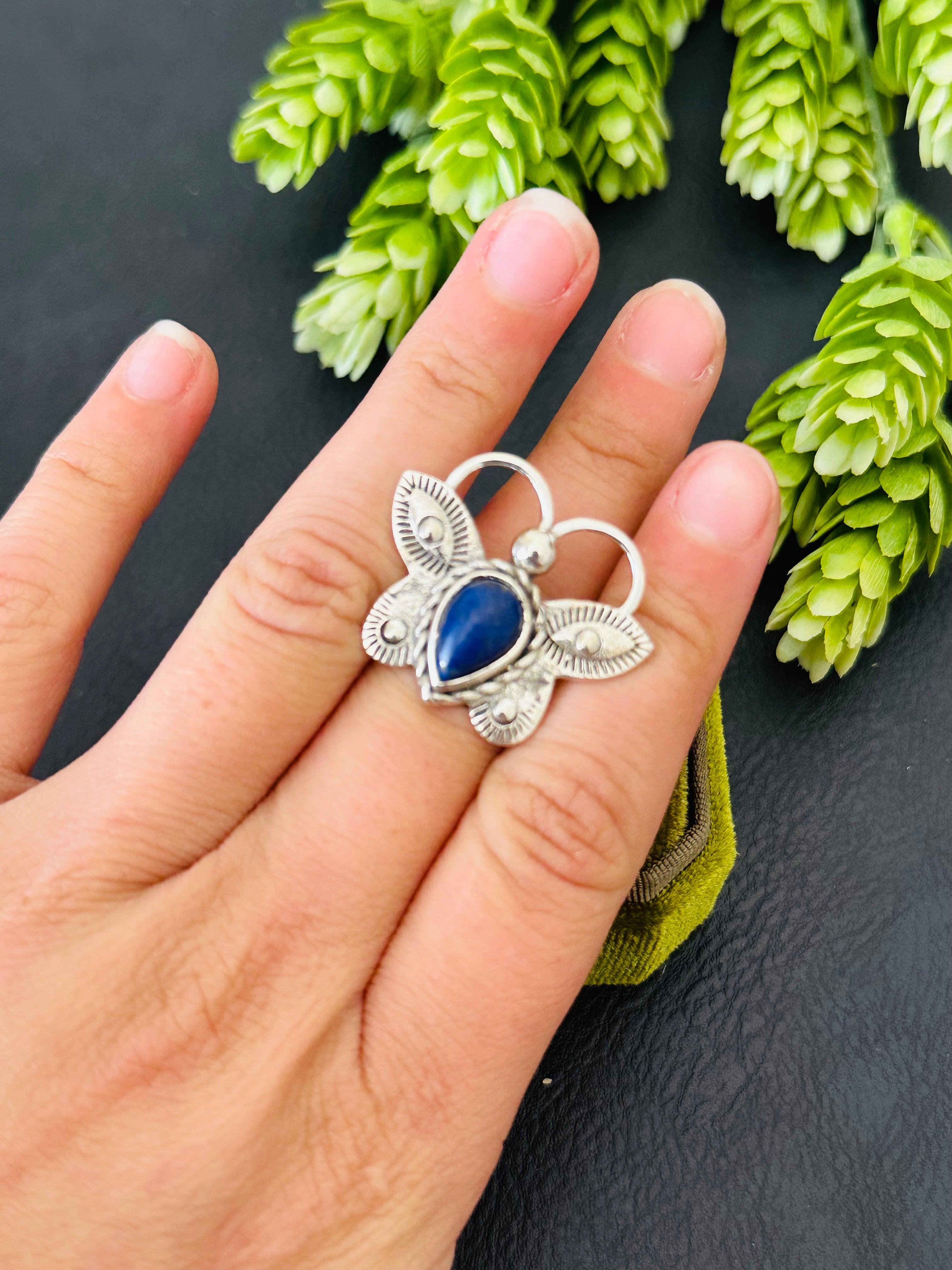 Southwest Handmade Lapis & Sterling Silver Adjustable Butterfly Ring