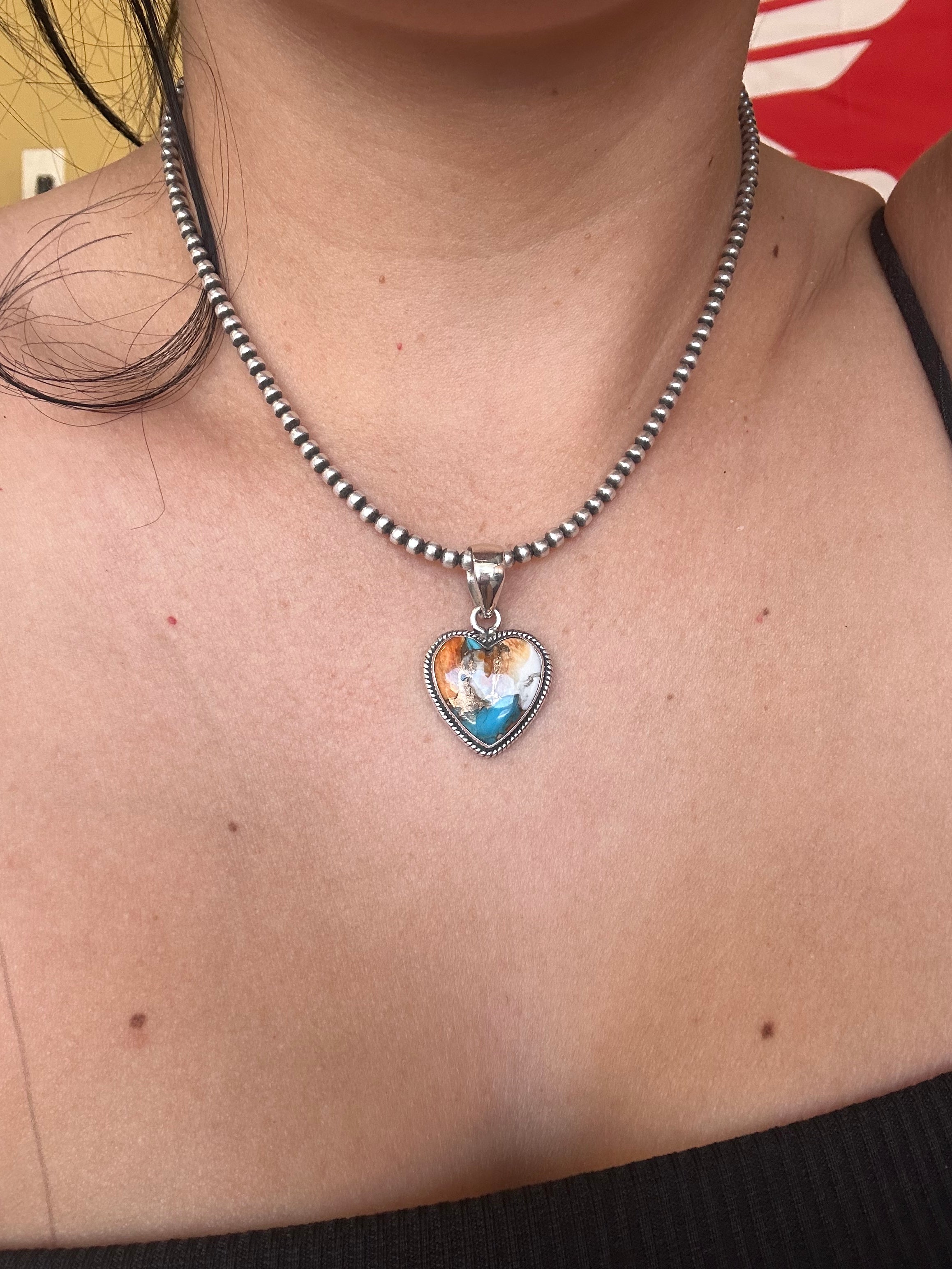 Southwest Handmade Mohave Turquoise & Sterling Silver Heart Pendant