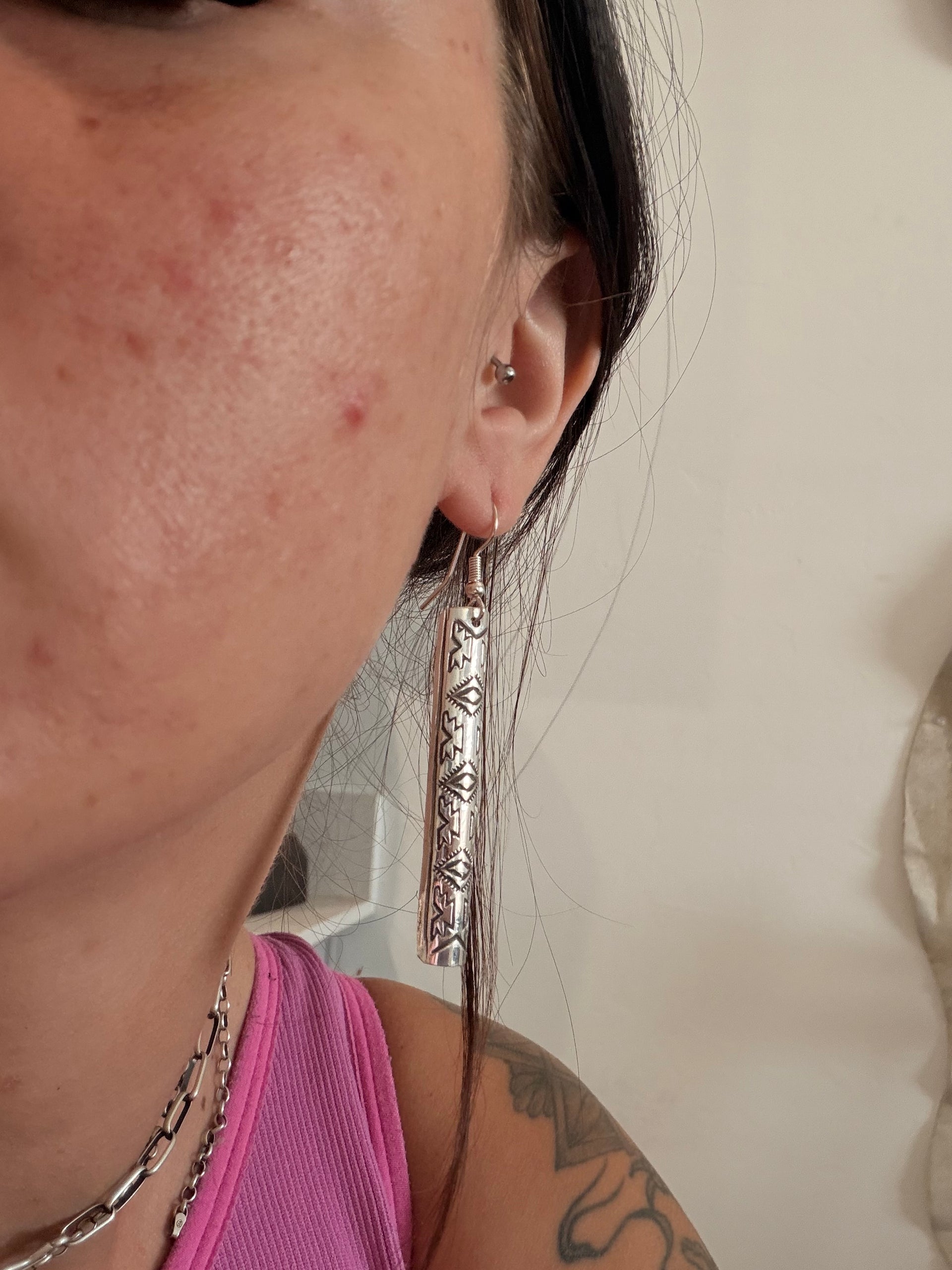 Navajo Made Sterling Silver Dangle Earrings