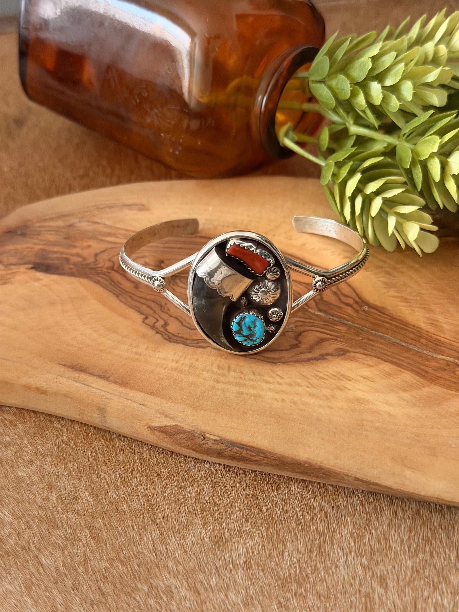 Navajo Made Multi Stone & Sterling Silver Cuff Bracelet