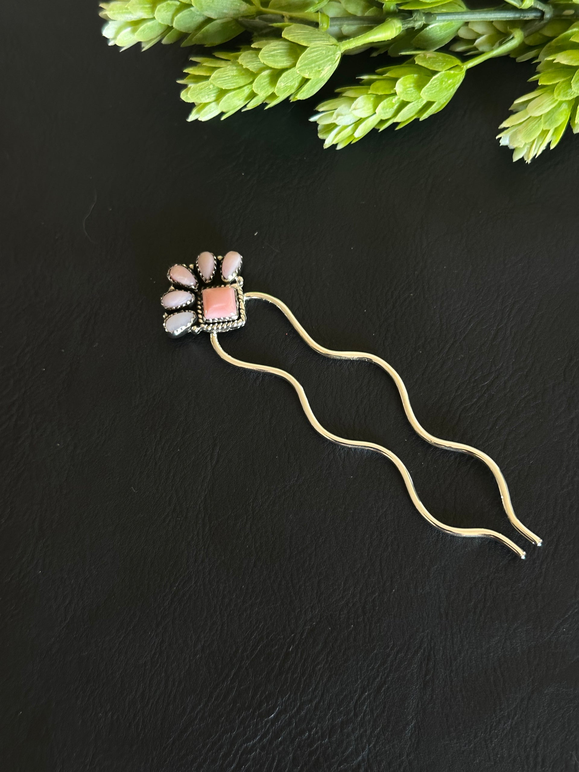 Southwest Handmade Pink Conch & Sterling Silver Hair Pin