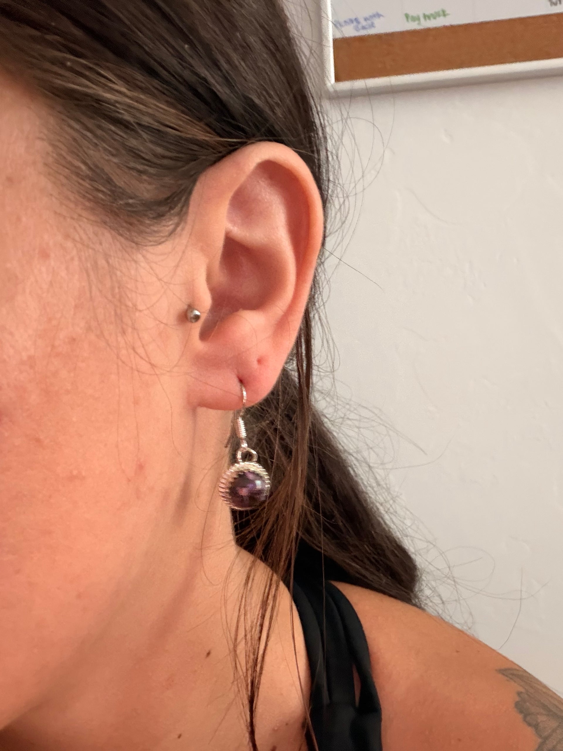Esther White Purple Spiny Oyster & Sterling Silver Dangle Earrings