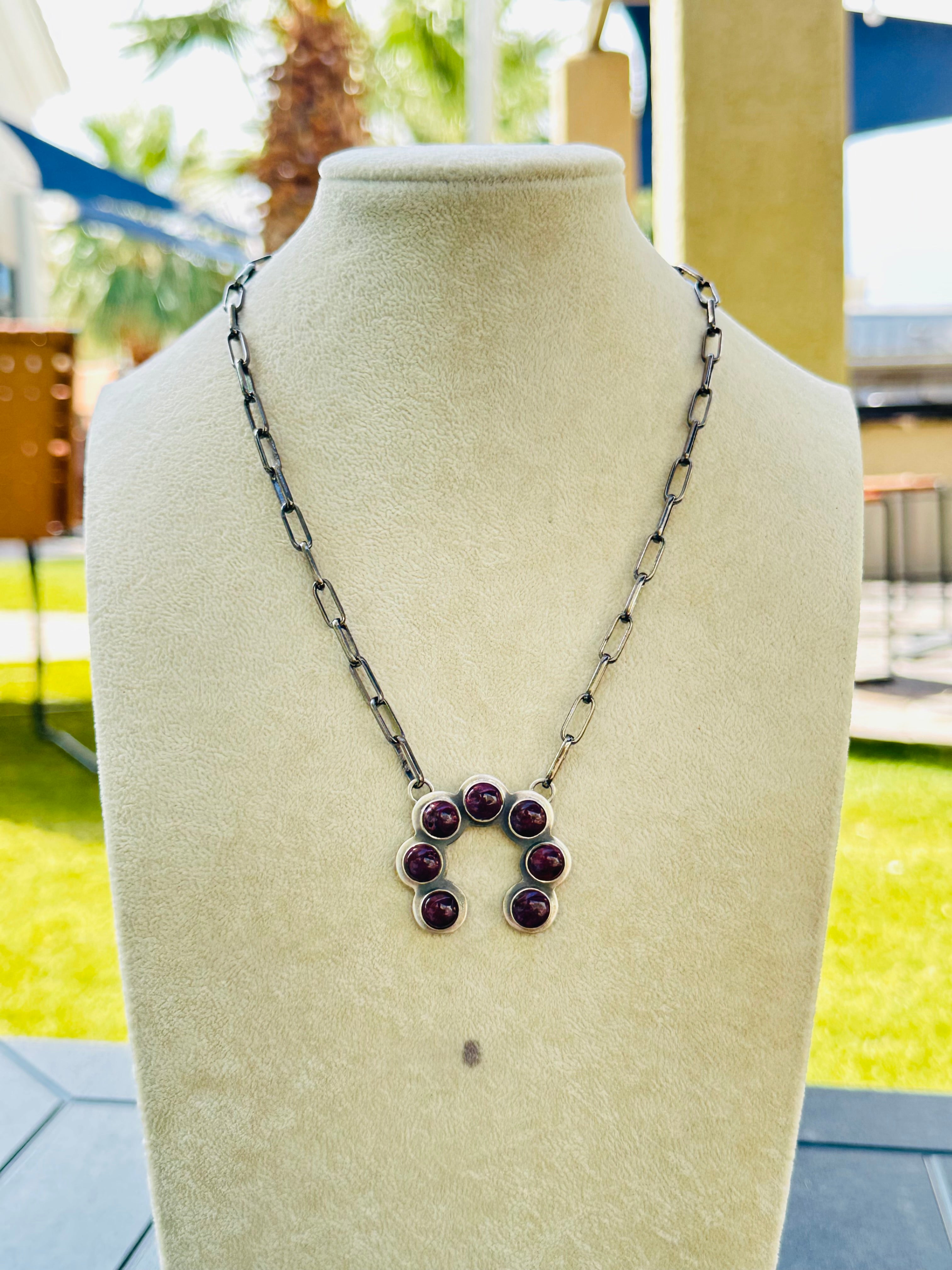 Navajo Made Purple Spiny Oyster & Sterling Silver Naja Necklace