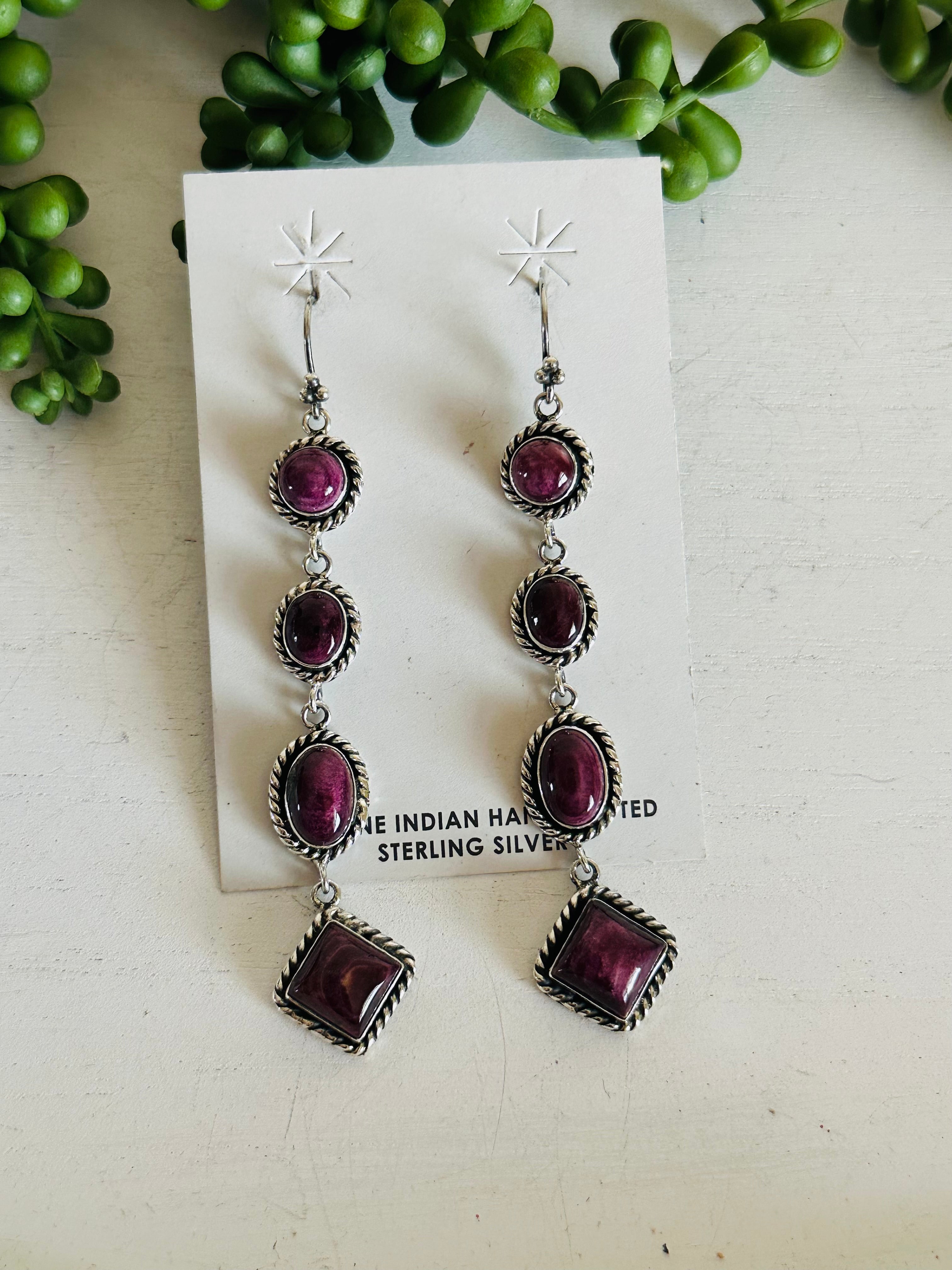 Southwest Handmade Purple Spiny Oyster & Sterling Silver Dangle Earrings