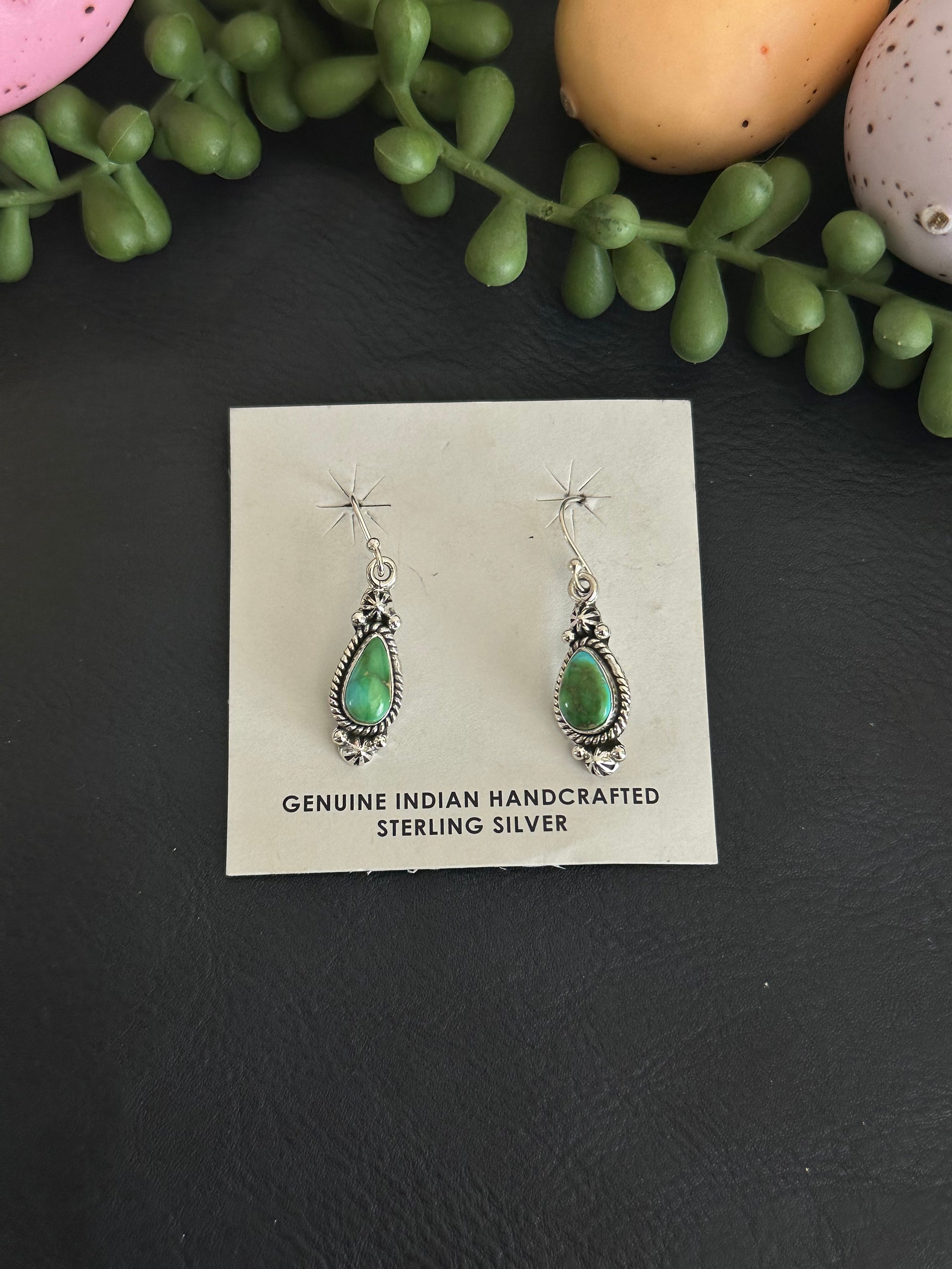 Southwest Handmade Sonoran Gold Turquoise & Sterling Silver Dangle Earrings