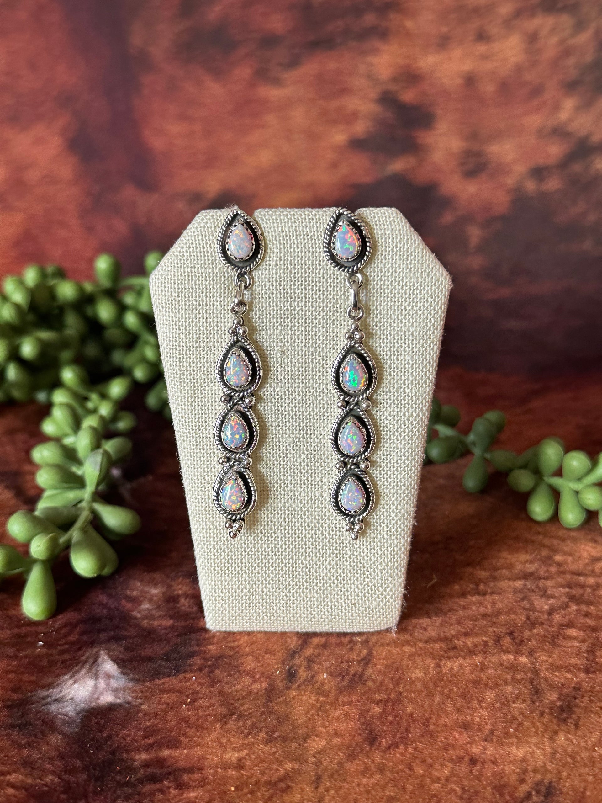 Southwest Handmade Opal & Sterling Silver Post Dangle Earrings