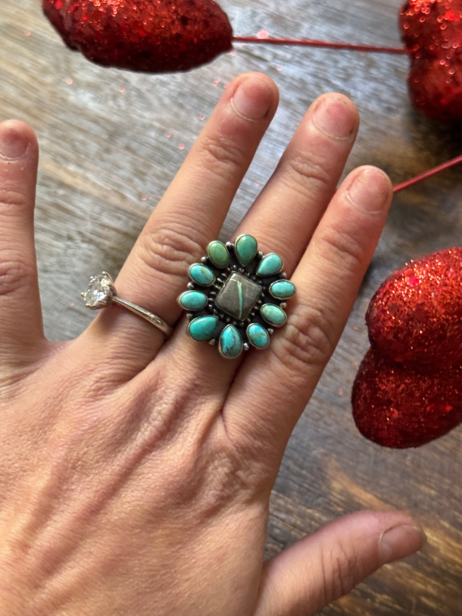 Southwest Handmade Multi Stone & Sterling Silver Adjustable Cluster Ring