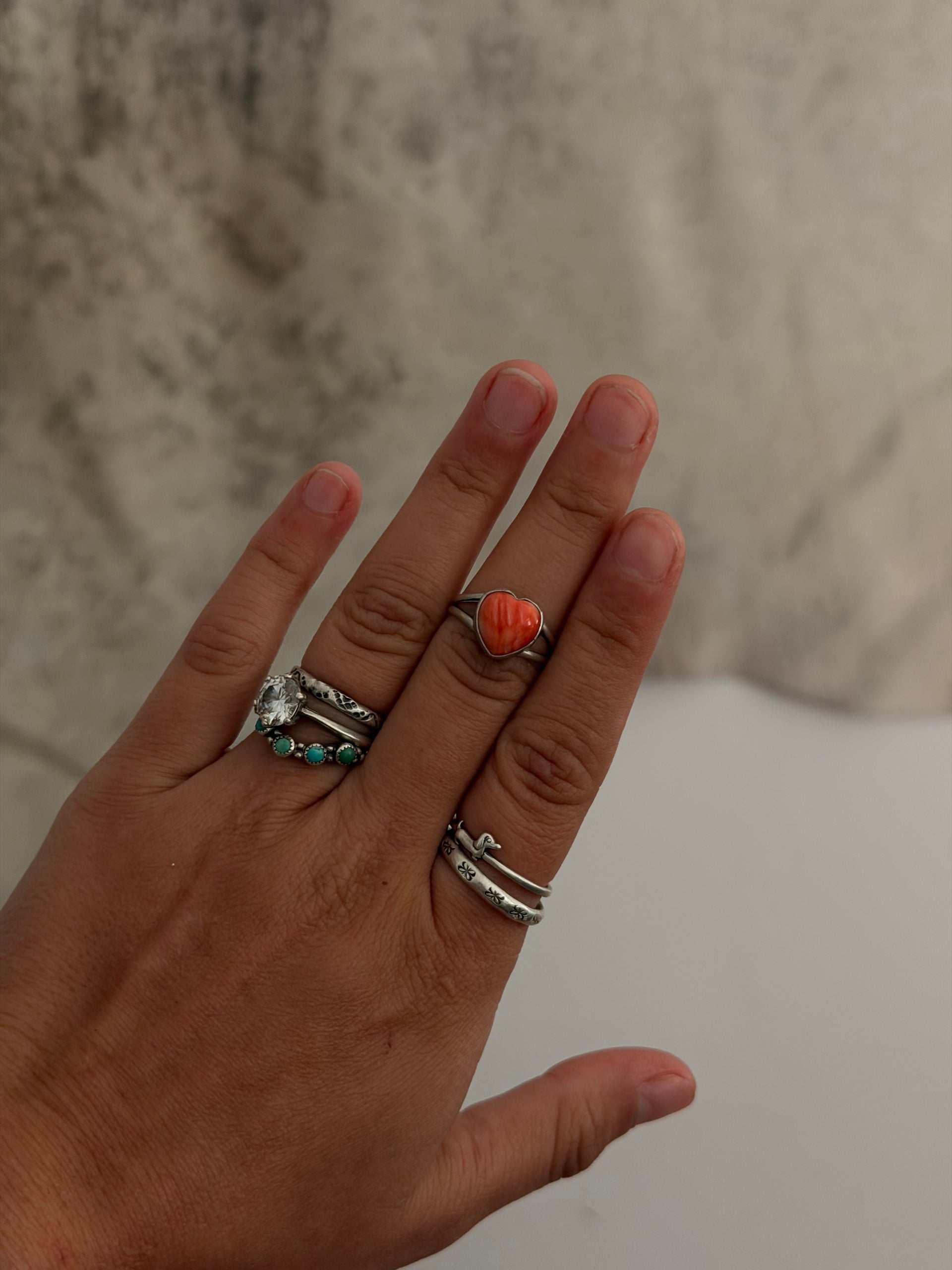Navajo Made Spiny Oyster  & Sterling Silver Heart Ring Size 6.25