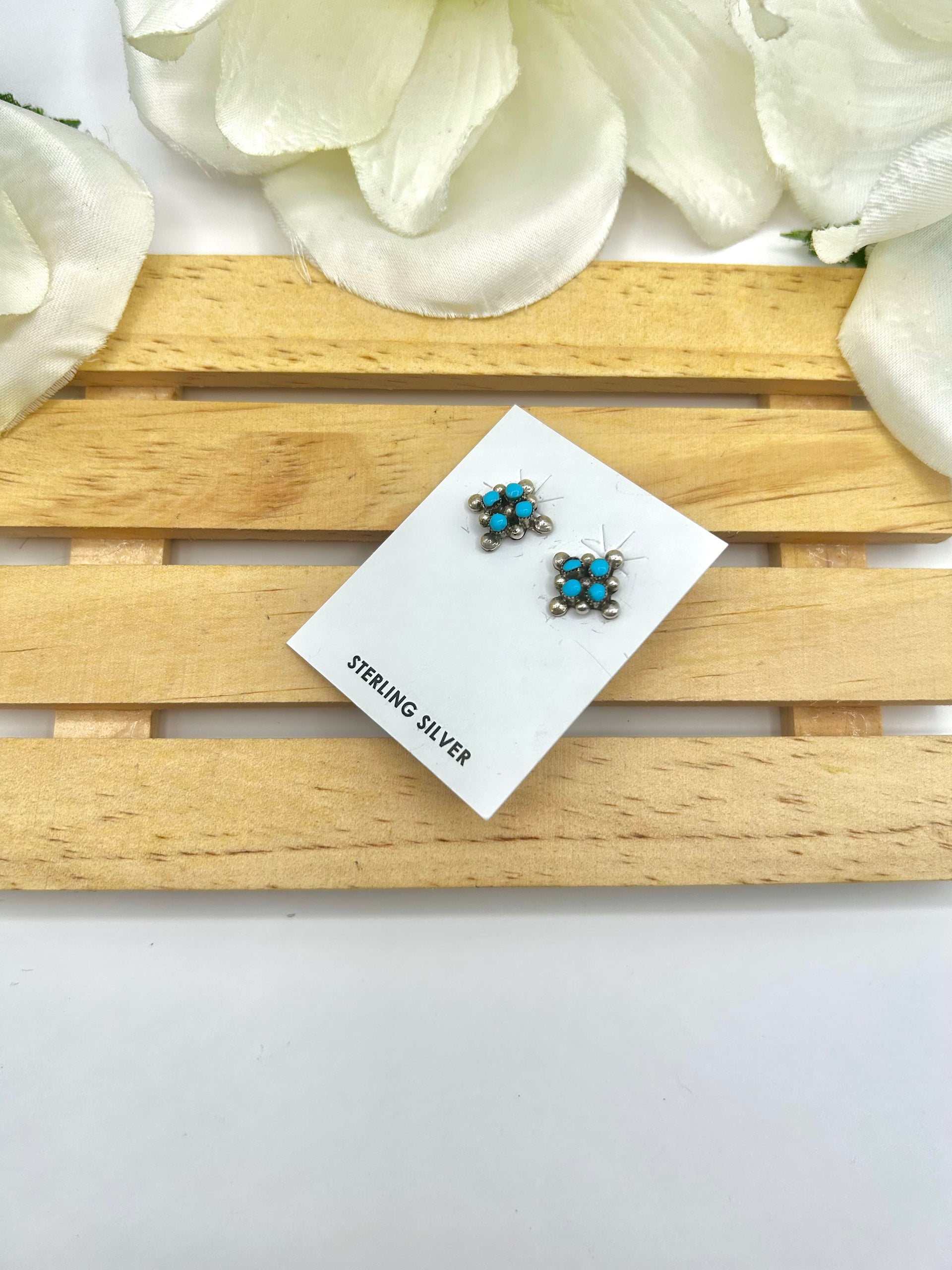 Navajo Made Kingman Turquoise & Sterling Silver Post Earrings