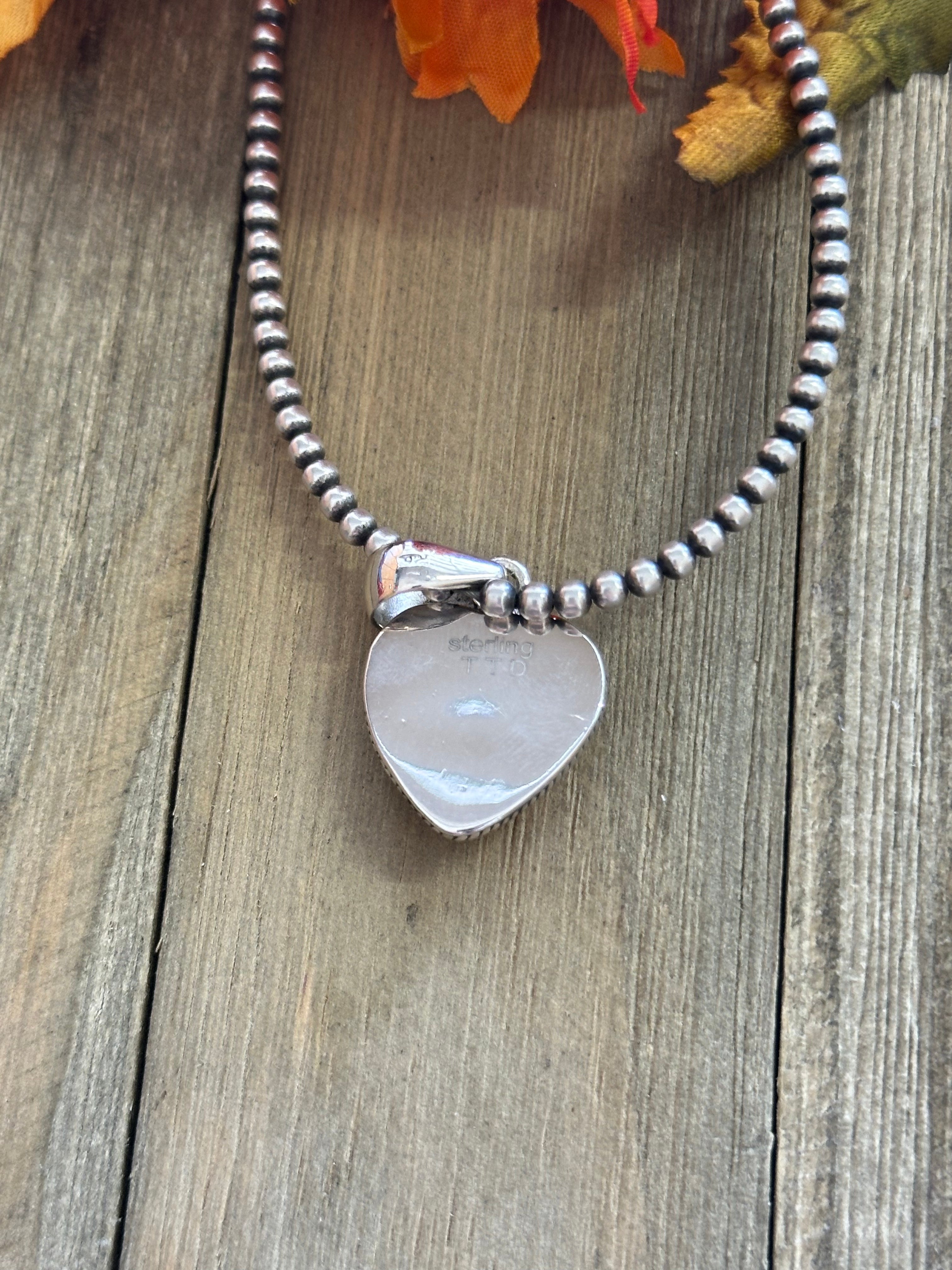 Southwest Handmade Mohave Turquoise & Sterling Silver Heart Pendant