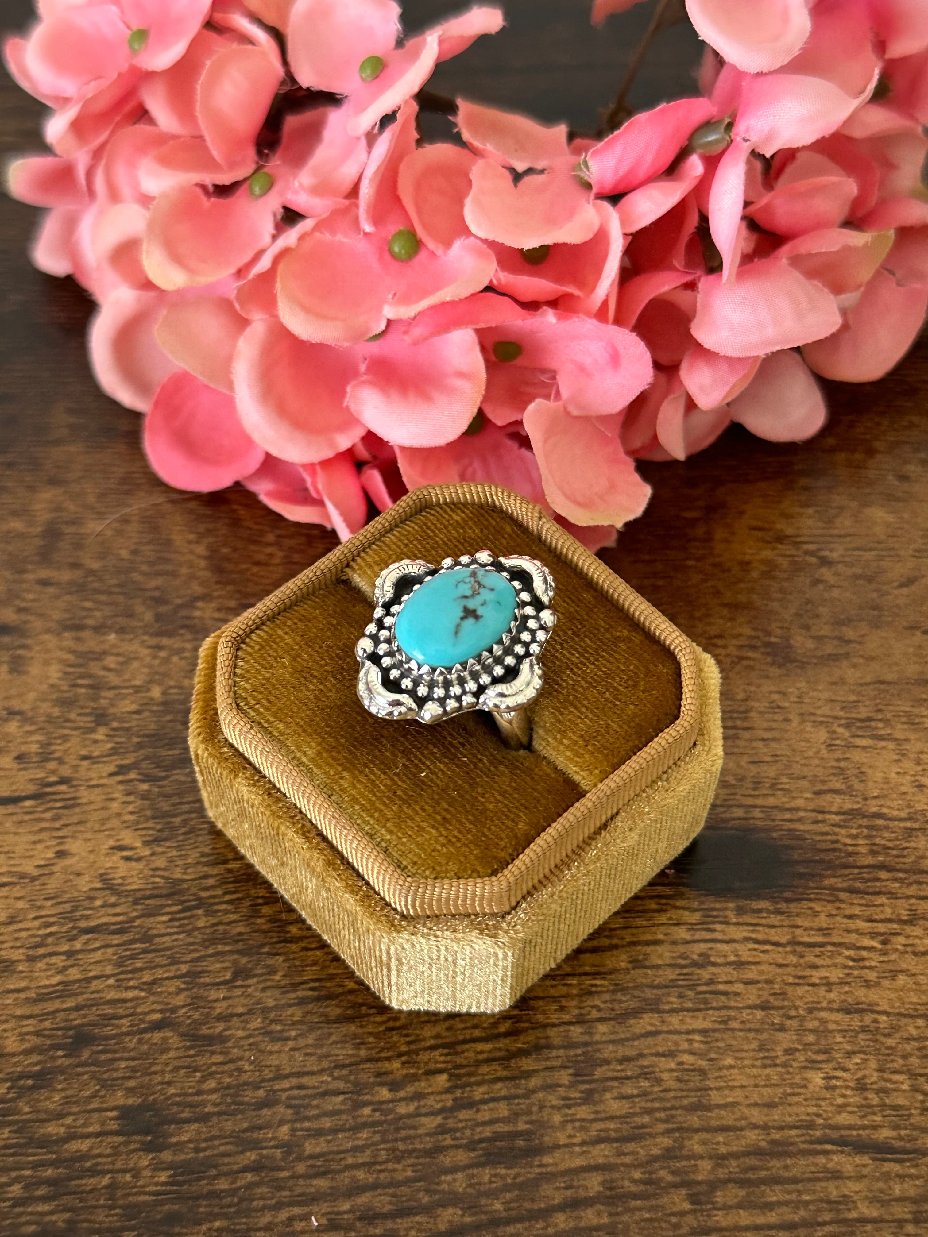 Southwest Handmade Kingman Turquoise & Sterling Silver Ring Size 7.75