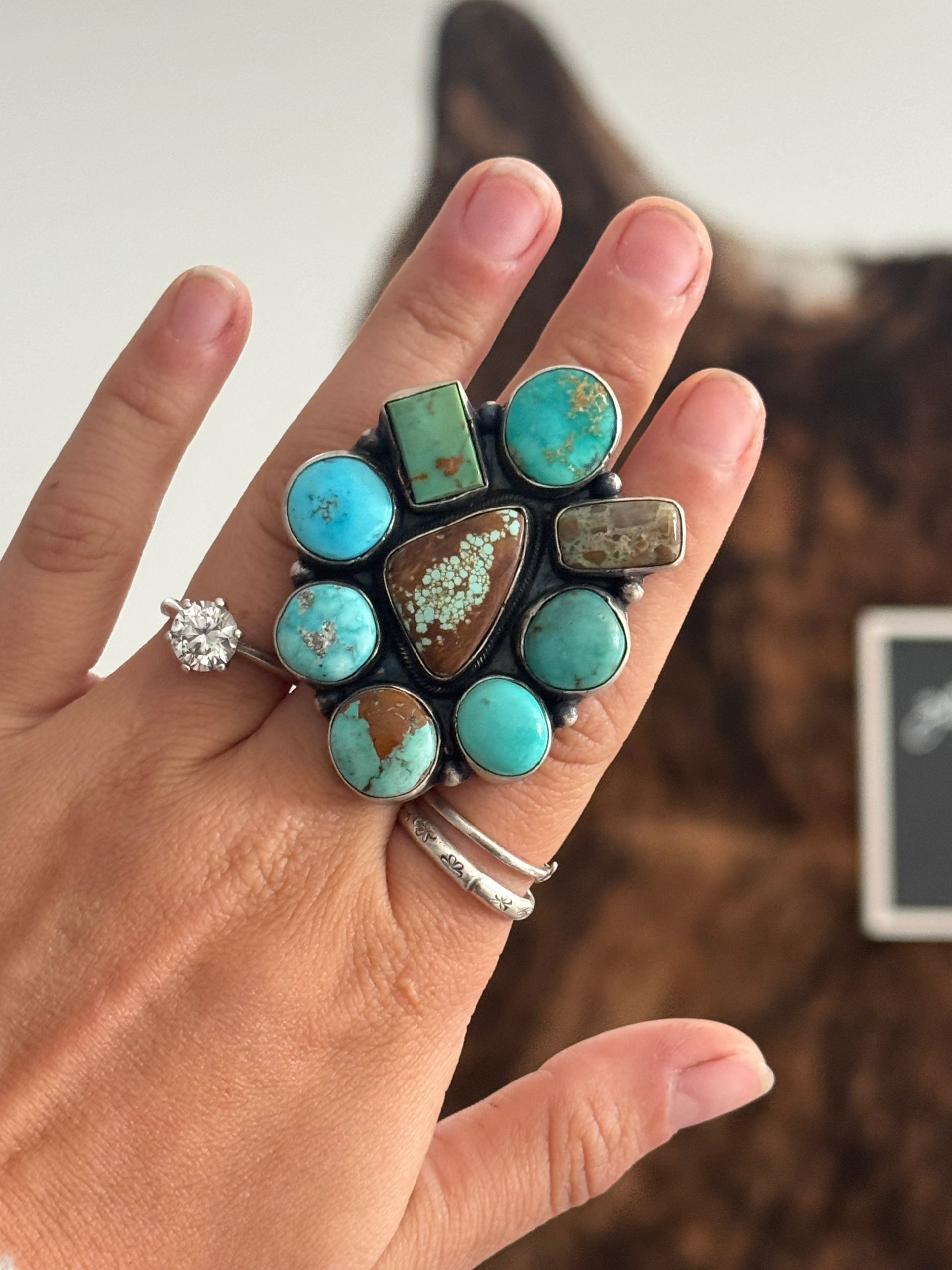 Ella Peters Mixed Turquoise & Sterling Silver Ring Size 7