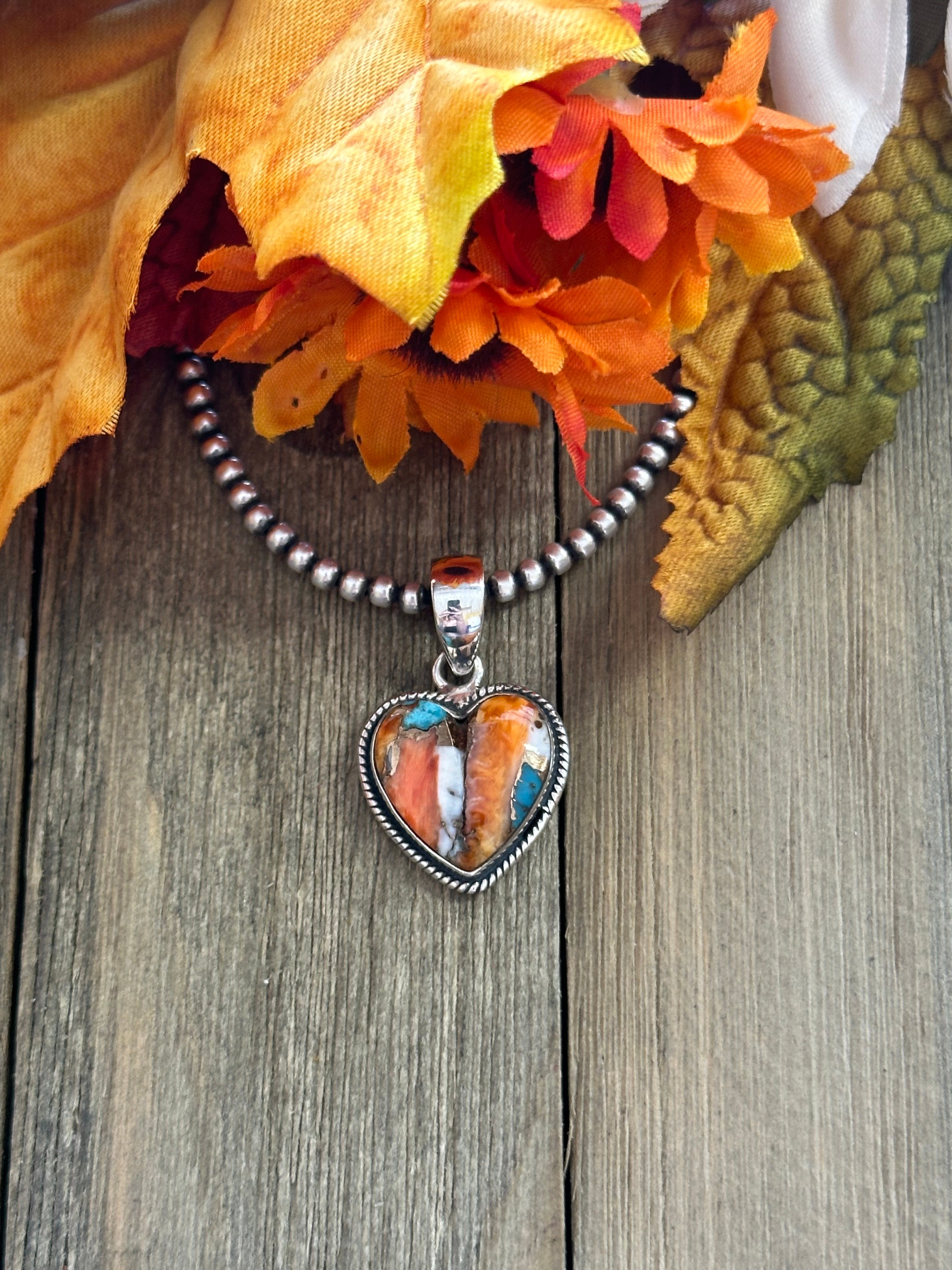 Southwest Handmade Mohave Turquoise & Sterling Silver Heart Pendant