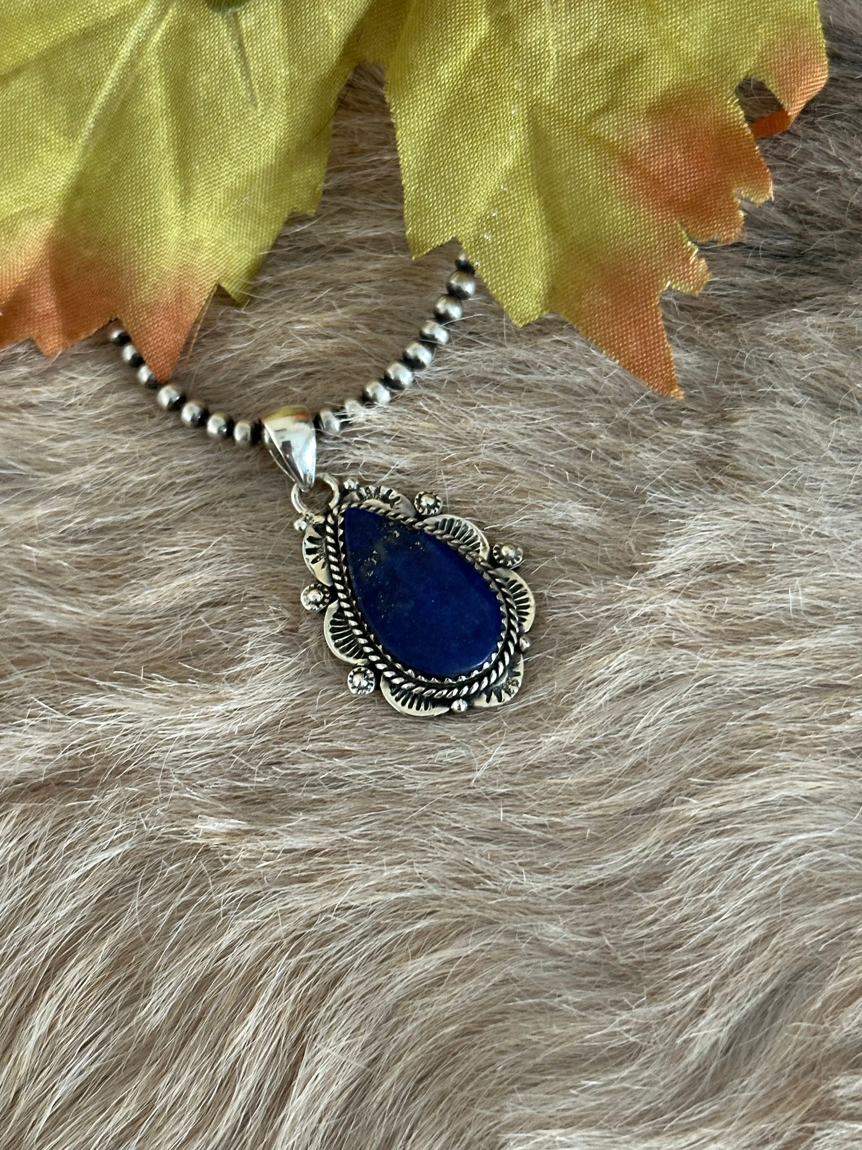 Southwest Handmade Lapis & Sterling Silver Pendant