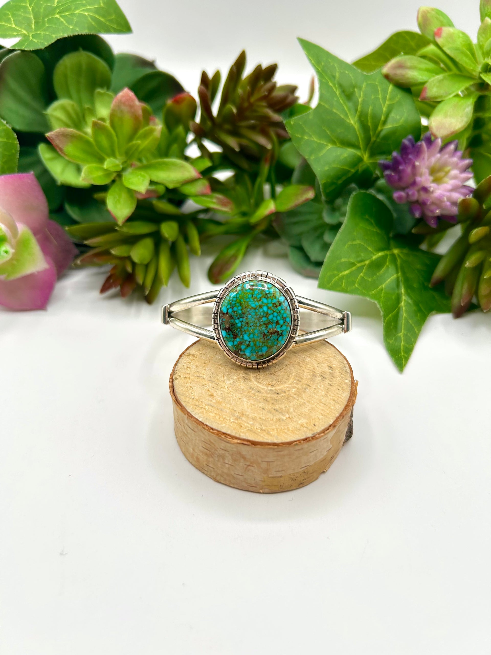 Navajo Made Highgrade Kingman Turquoise & Sterling Silver Cuff Bracelet