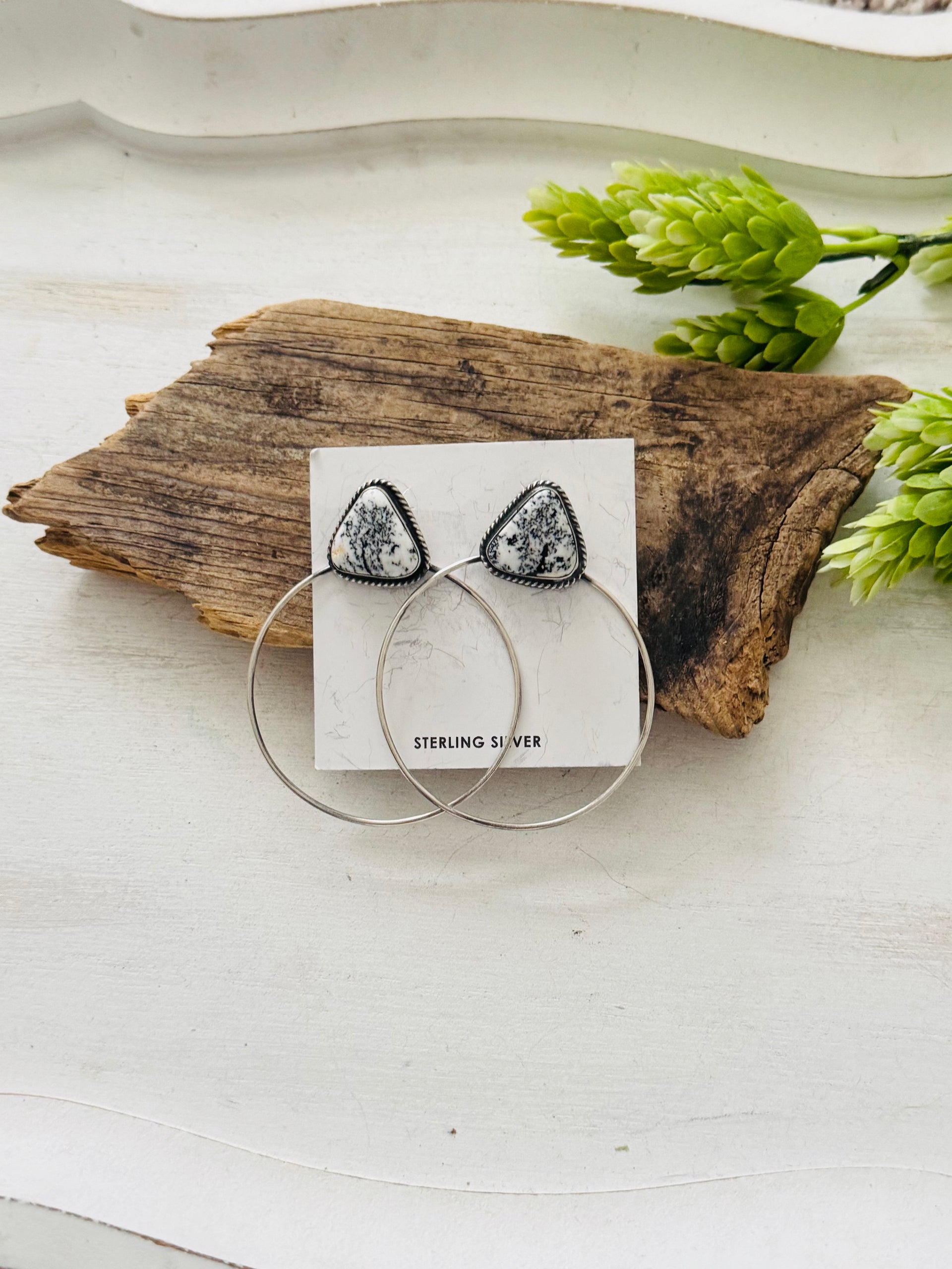 Elouise Kee White Buffalo & Sterling Silver Post Dangle Hoop Earrings