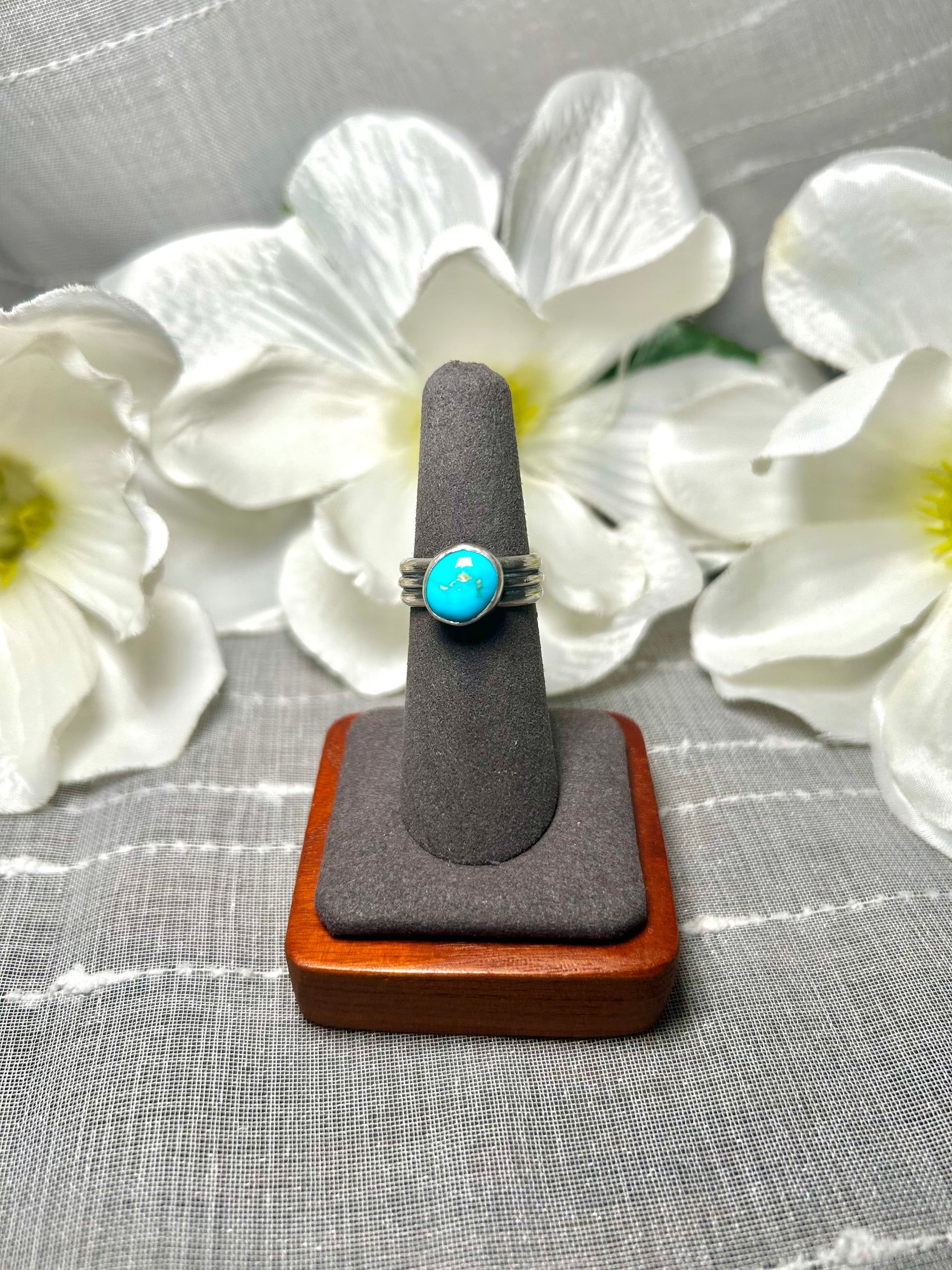 Navajo Made Kingman Turquoise & Sterling Silver Ring Size 6.5