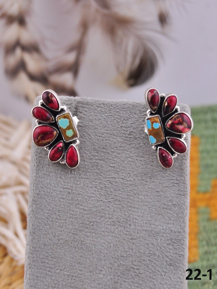 Southwest Made Multi Stone & Sterling Silver Post Earrings