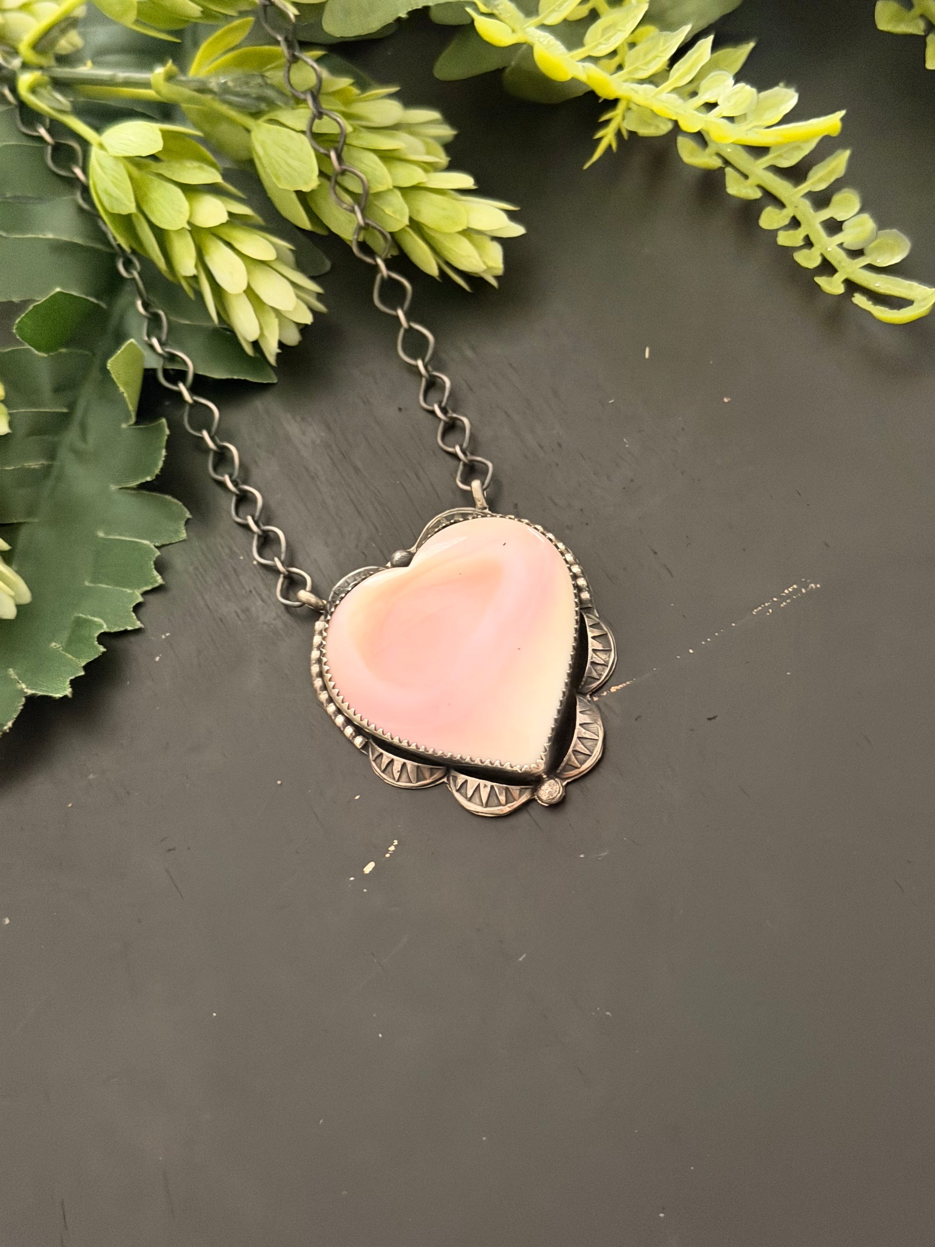 Tia Long Pink Conch & Sterling Silver Heart Necklace