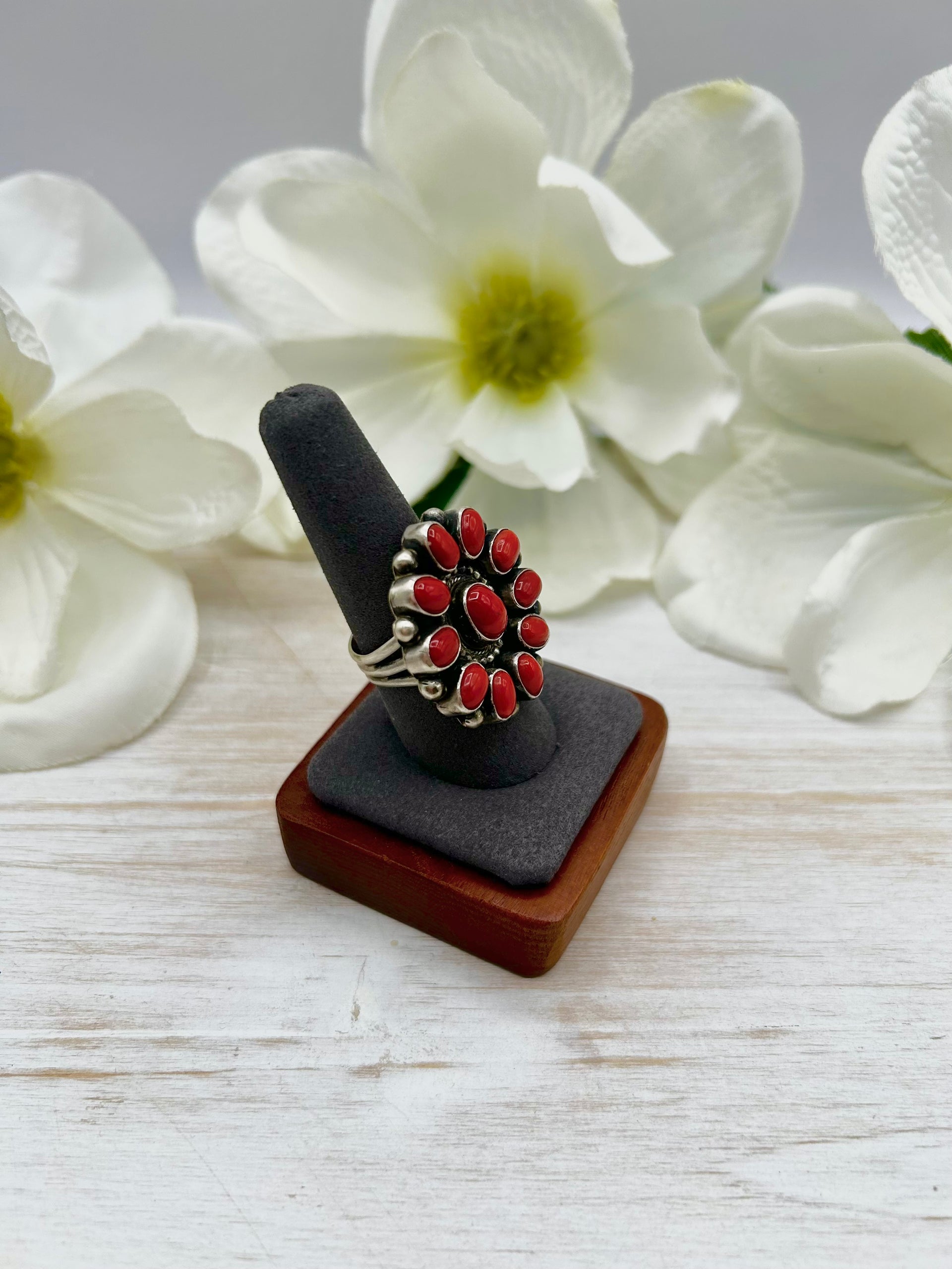 Kathleen Livingston Natural Coral & Sterling Silver Ring Size 8.75