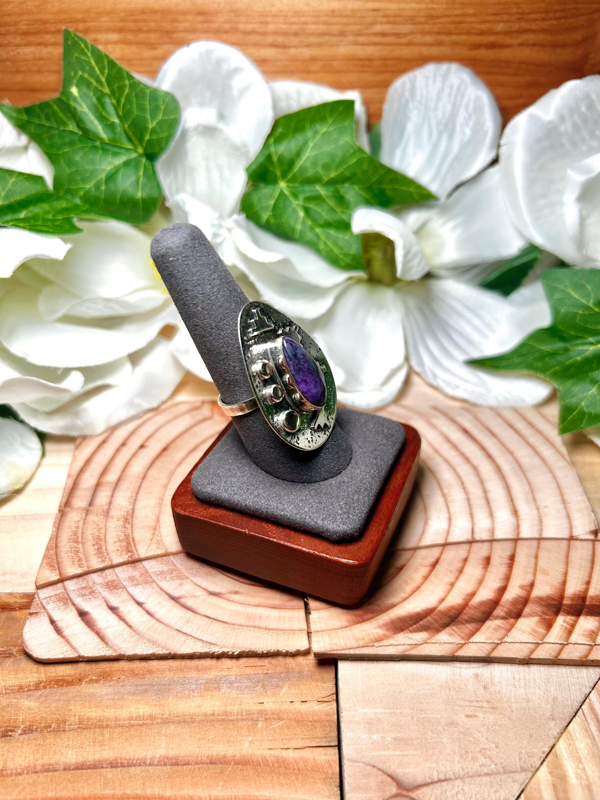 Navajo Made Sugilite & Sterling Silver Adjustable Ring
