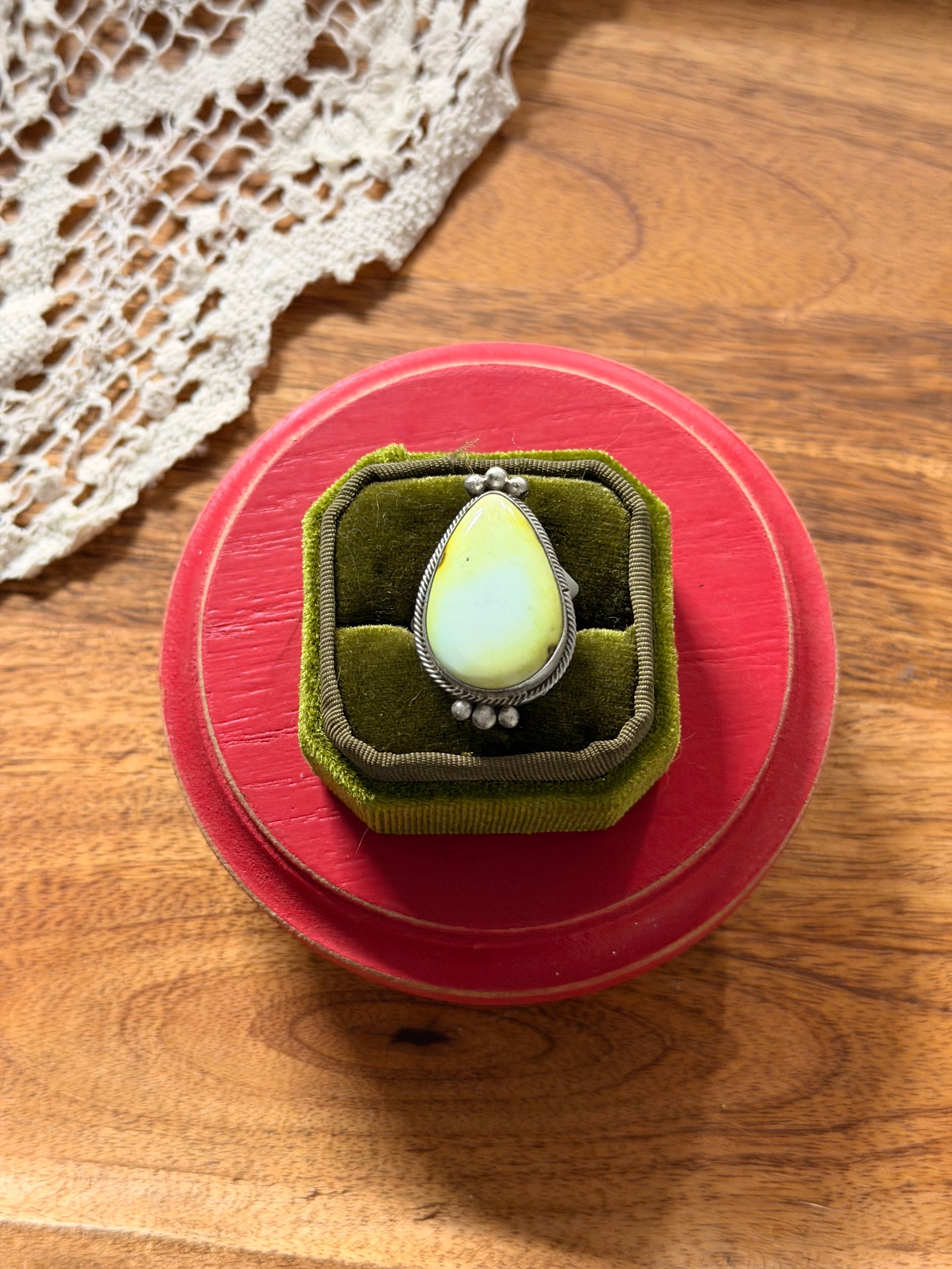 Scott Skeets Palomino Variscite & Sterling Silver Ring Size 7