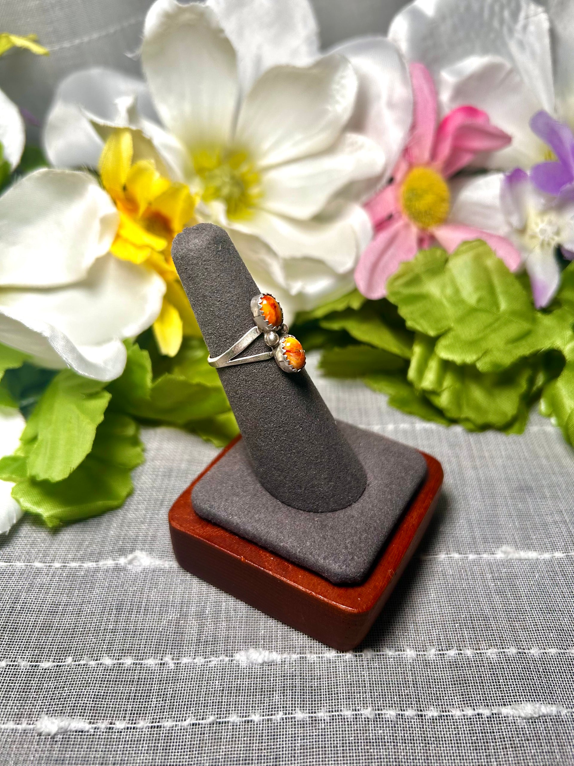 Navajo Made Spiny Oyster & Sterling Silver Ring Size 5.5