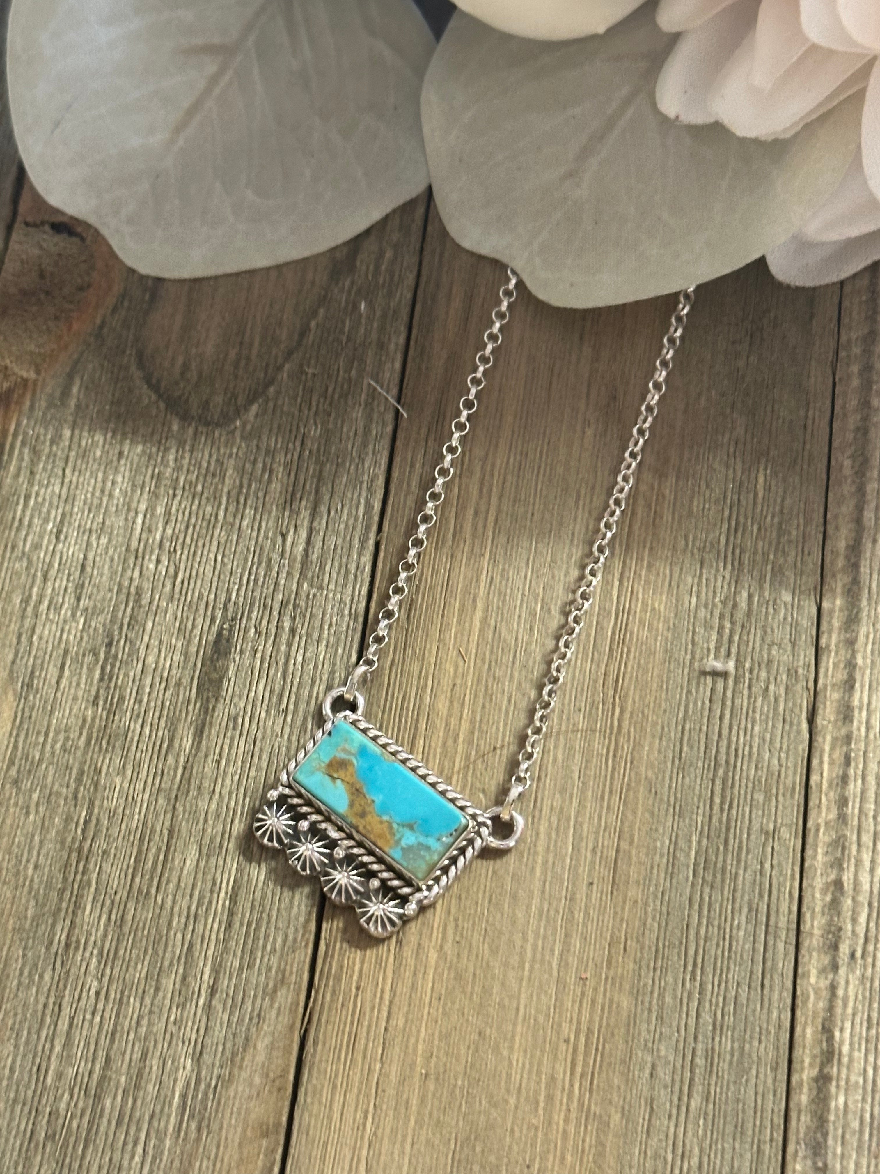 Southwest Handmade Kingman Turquoise & Sterling Silver Bar Necklace