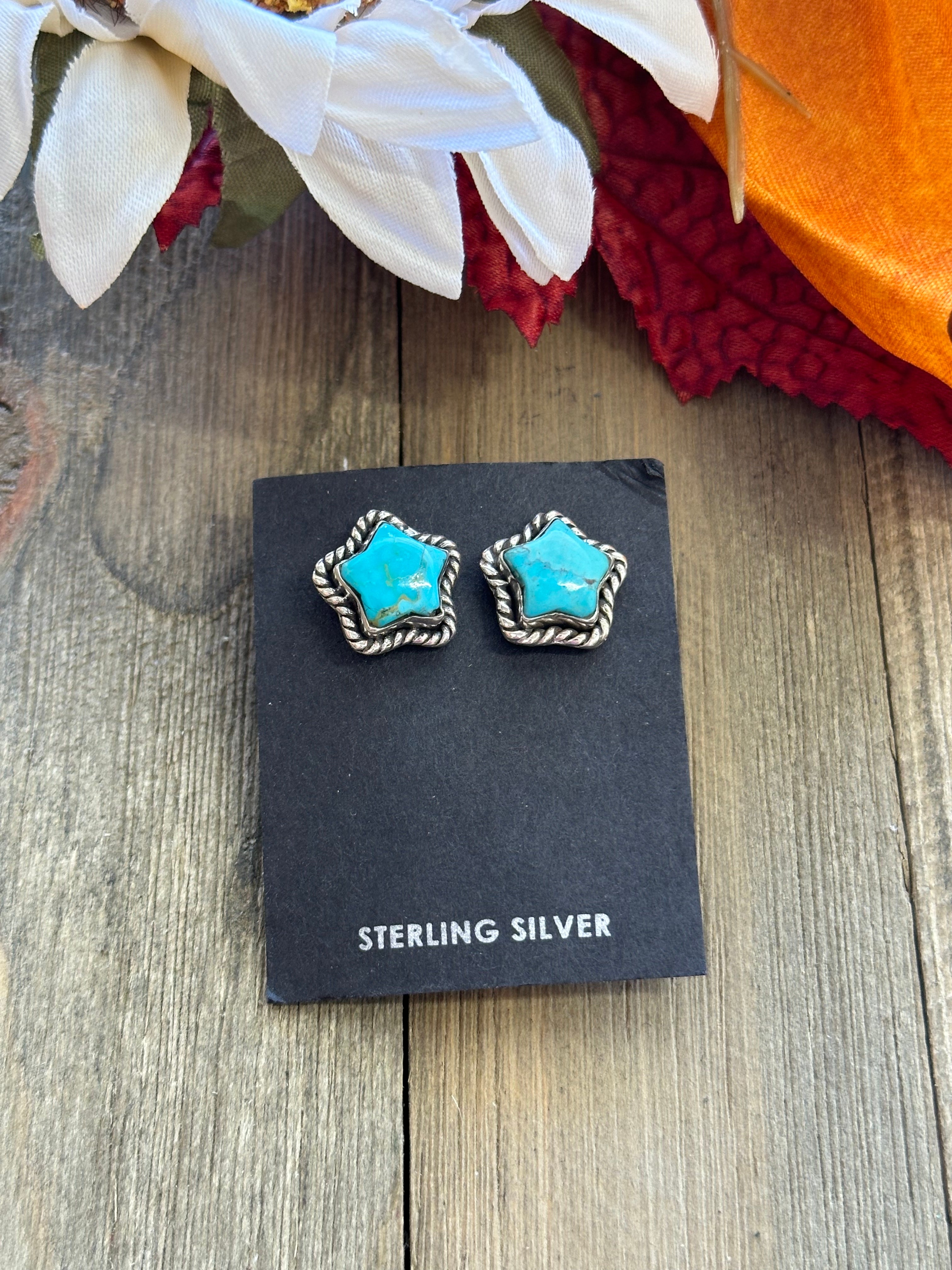 Southwest Handmade Mohave Turquoise & Sterling Silver Star Post Earrings