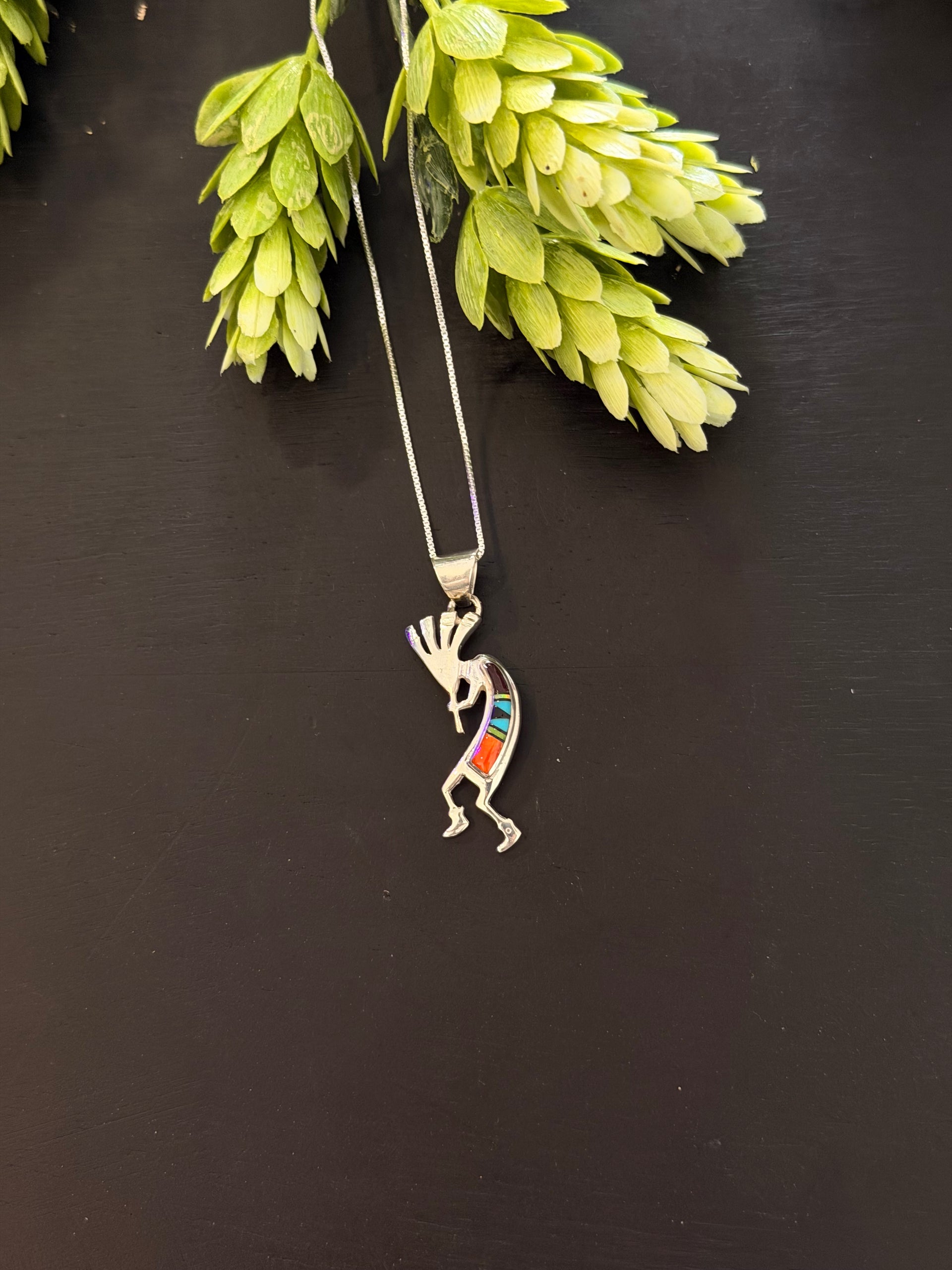 Navajo Made Multi Stone & Sterling Silver Inlay Necklace