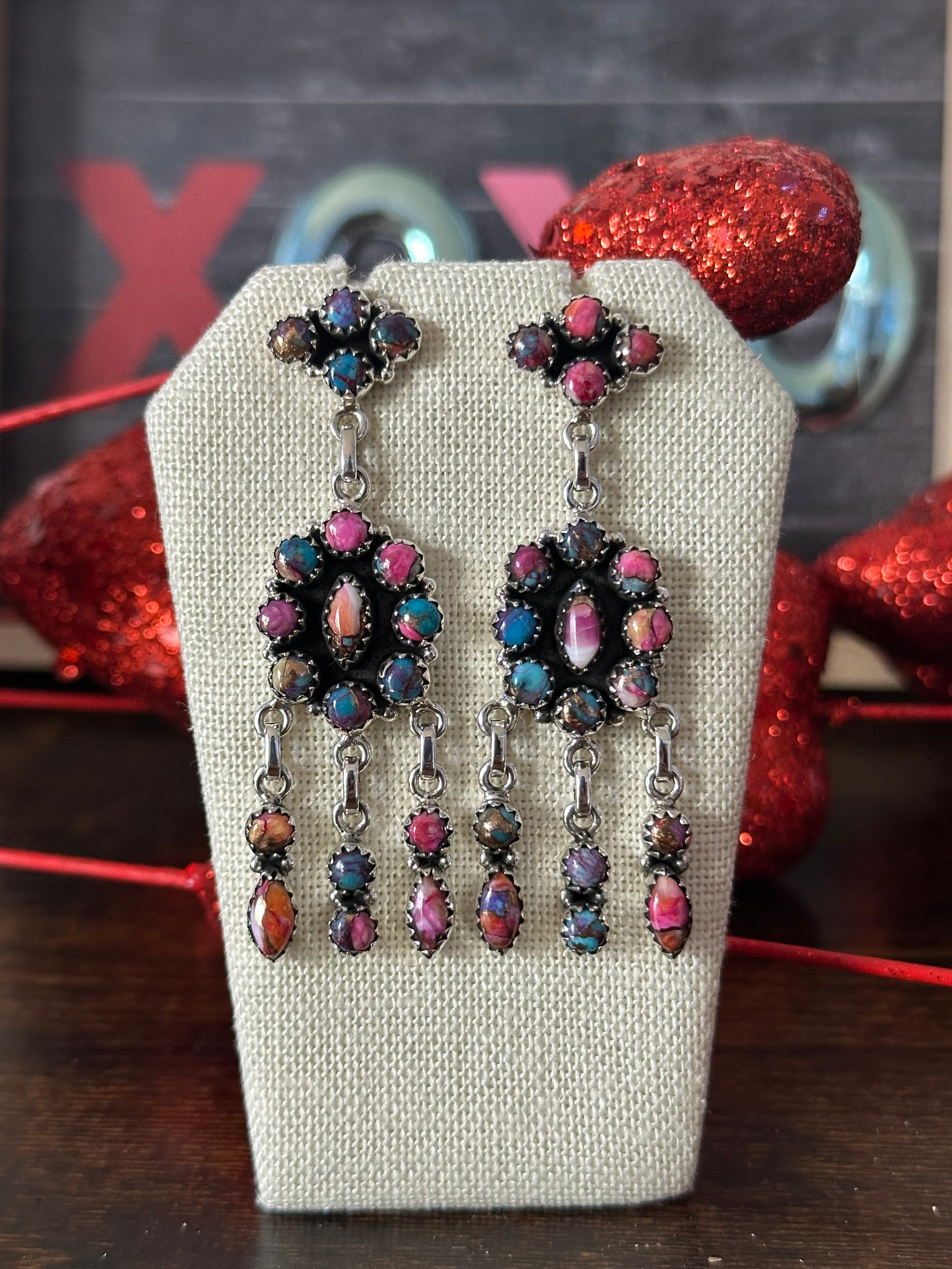 Southwest Handmade Pink Mohave Turquoise & Sterling Silver Post Dangle Earrings