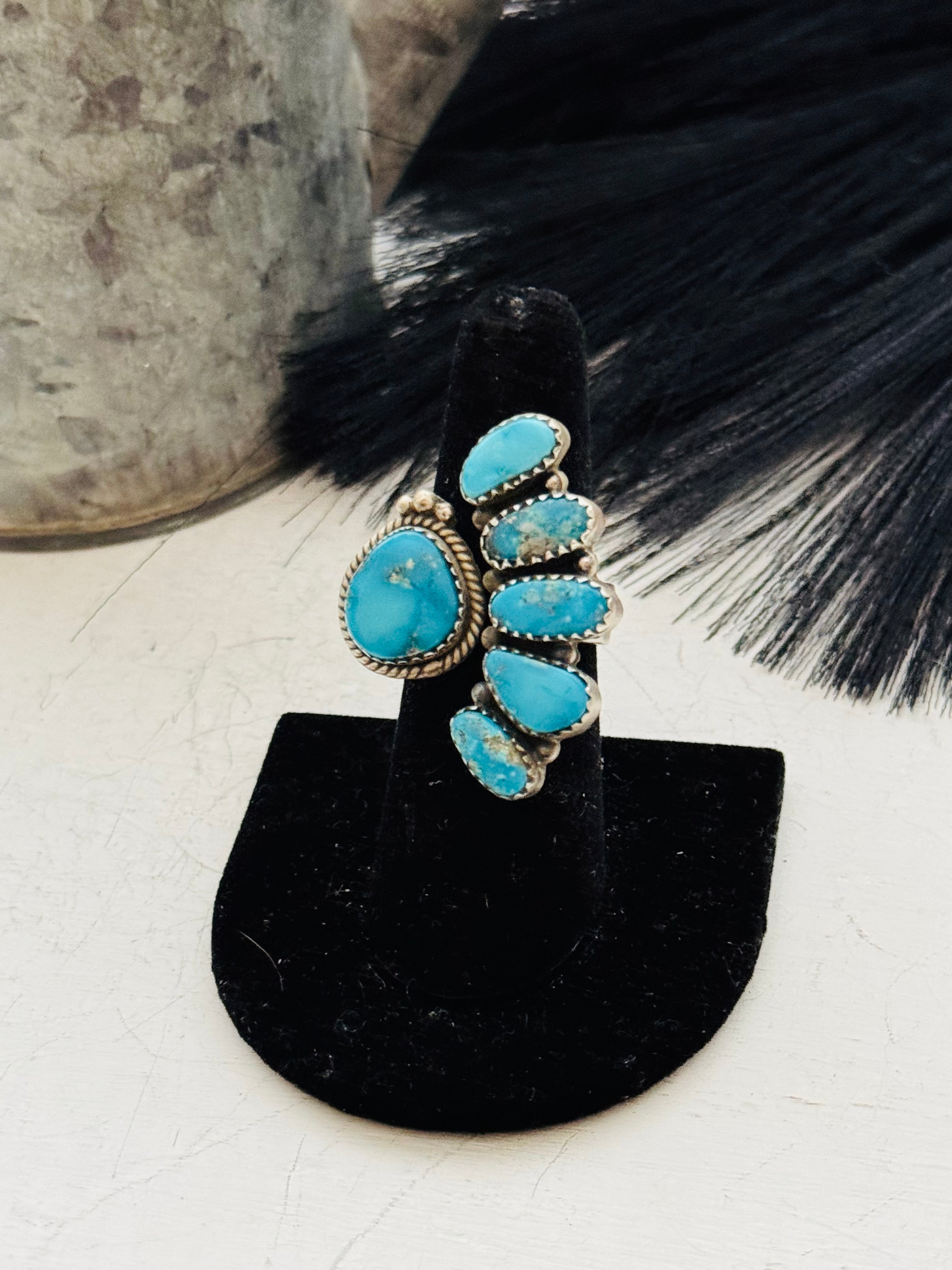 Southwest Handmade Valley Blue Turquoise & Sterling Silver Adjustable Cluster Ring