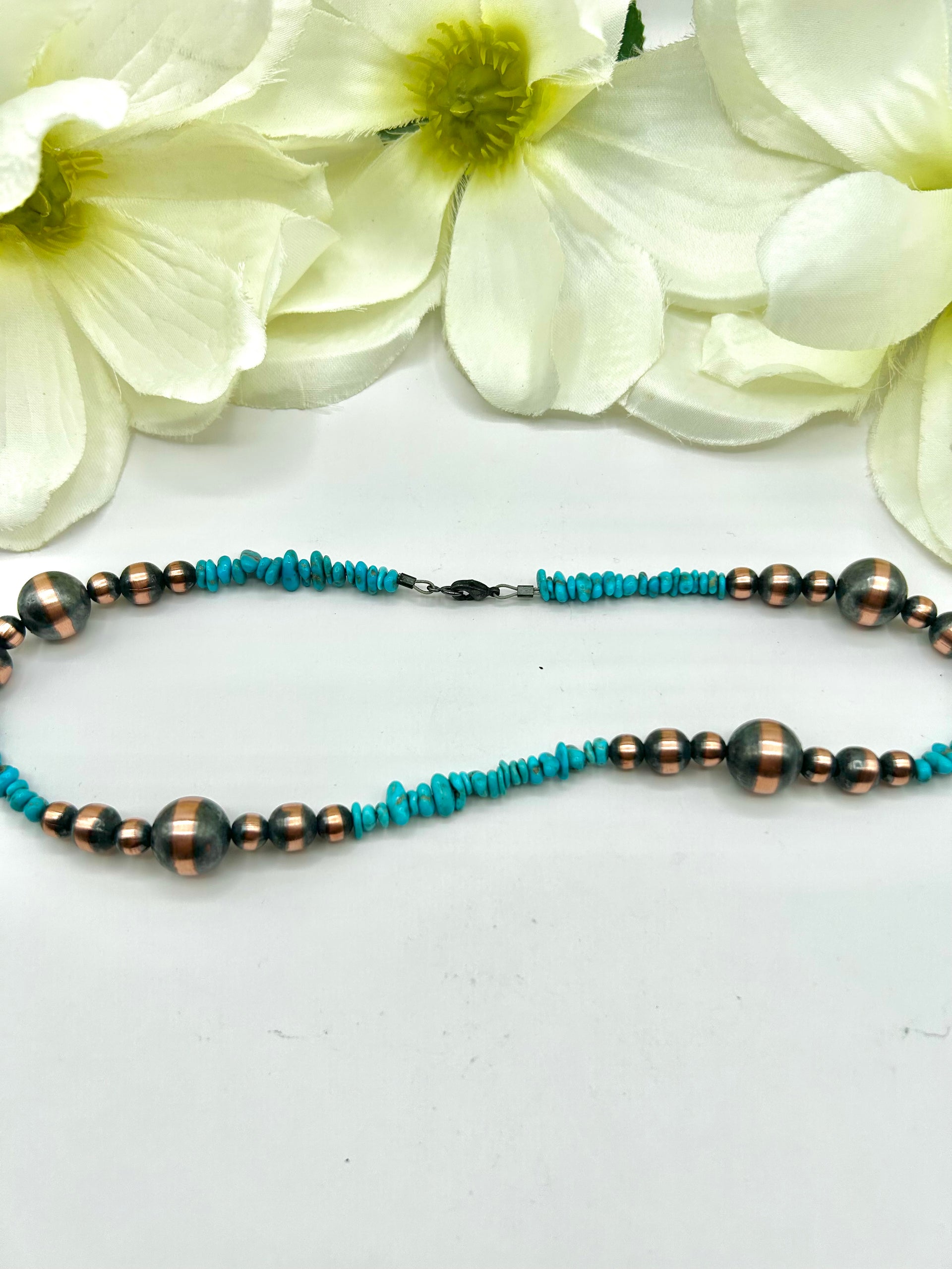 Navajo Made Strung Copper & Campitos Turquoise Necklace